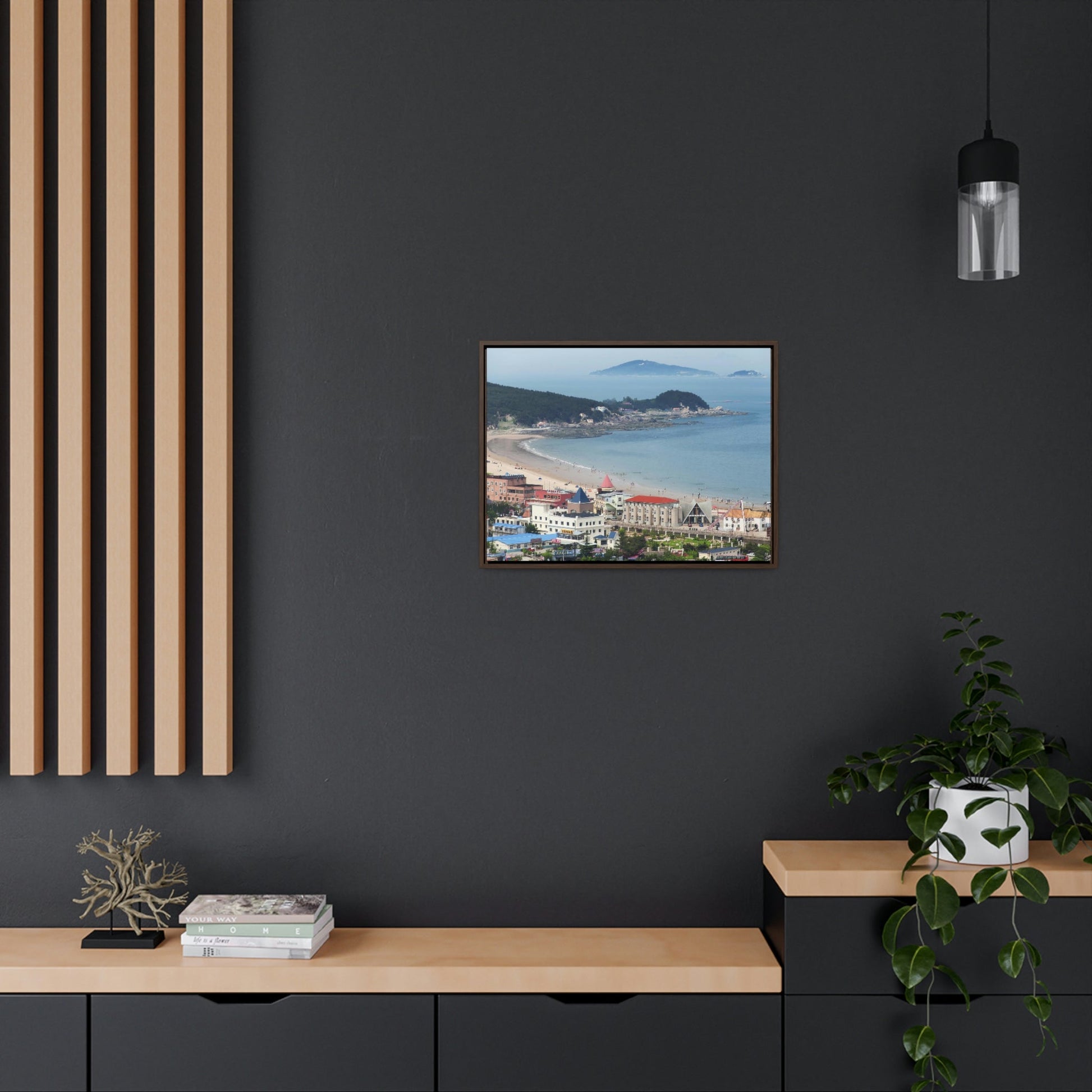 GREAT CHINA COLLECTION: Horizontal Framed Premium Gallery Wrap Canvas - A village at the base on Mount Lao or Laoshan in Gingdao Shandong province on the east China sea - CHINA - Green Forest Home