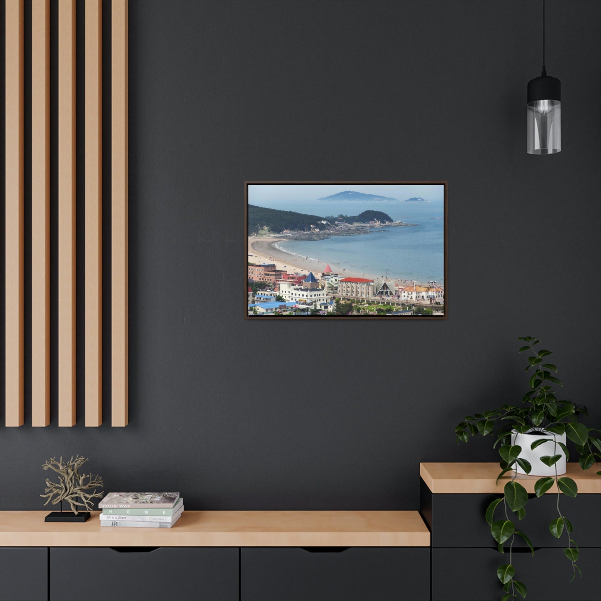 GREAT CHINA COLLECTION: Horizontal Framed Premium Gallery Wrap Canvas - A village at the base on Mount Lao or Laoshan in Gingdao Shandong province on the east China sea - CHINA - Green Forest Home
