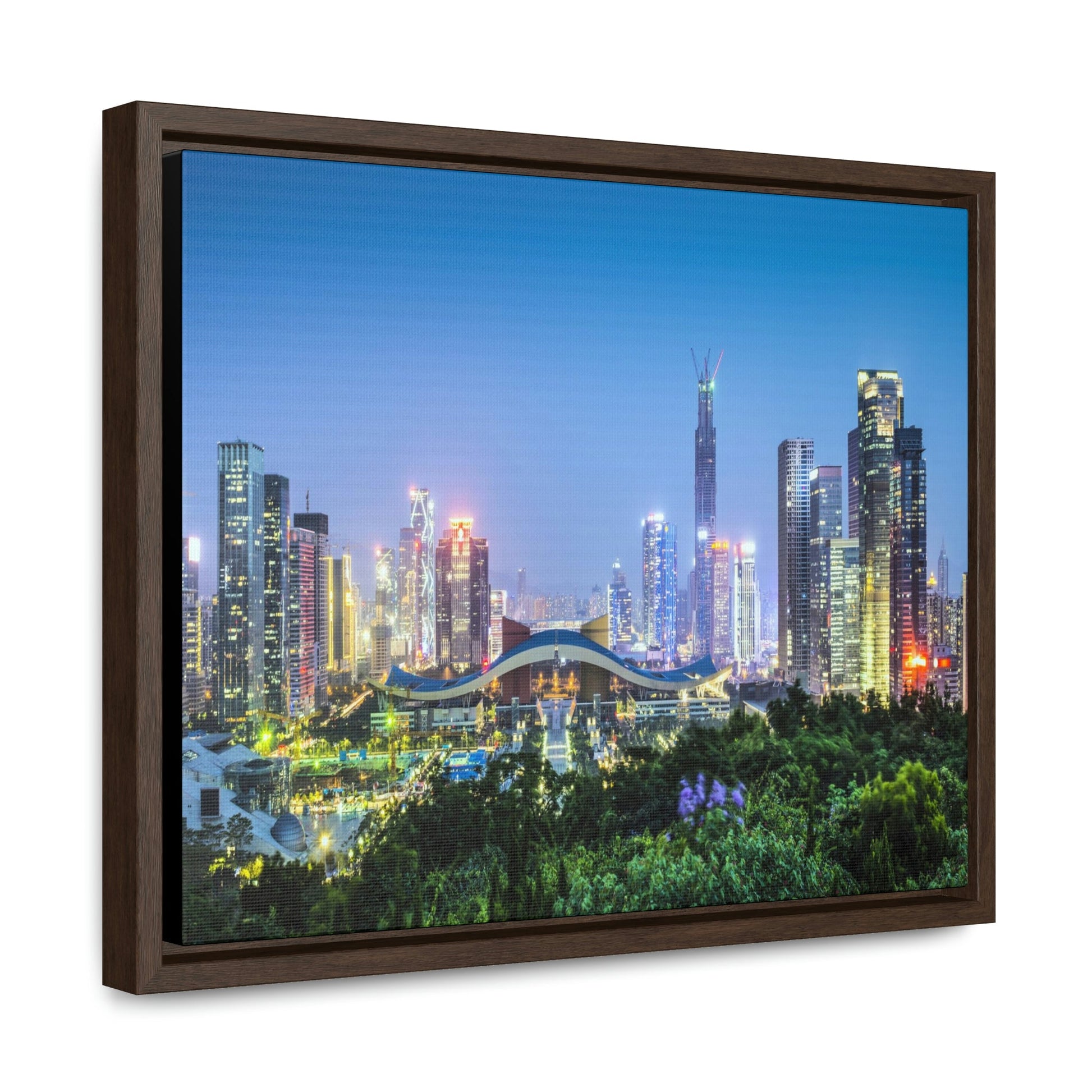 GREAT CHINA COLLECTION: Horizontal Framed Premium Gallery Wrap Canvas - Shenzhen, China city skyline at twilight - Green Forest Home