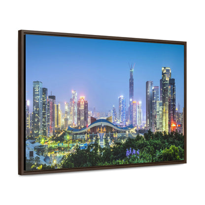 GREAT CHINA COLLECTION: Horizontal Framed Premium Gallery Wrap Canvas - Shenzhen, China city skyline at twilight - Green Forest Home