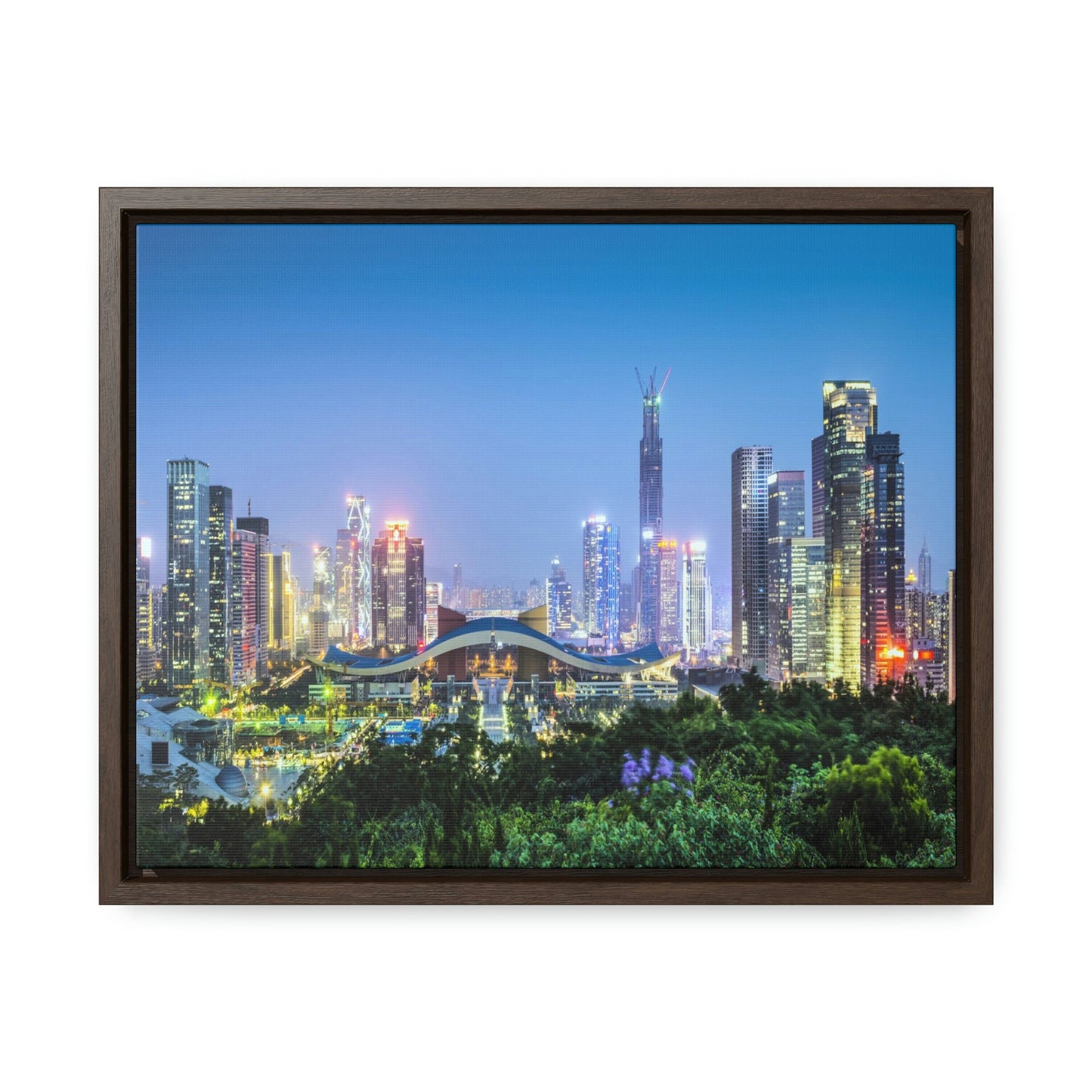 GREAT CHINA COLLECTION: Horizontal Framed Premium Gallery Wrap Canvas - Shenzhen, China city skyline at twilight - Green Forest Home