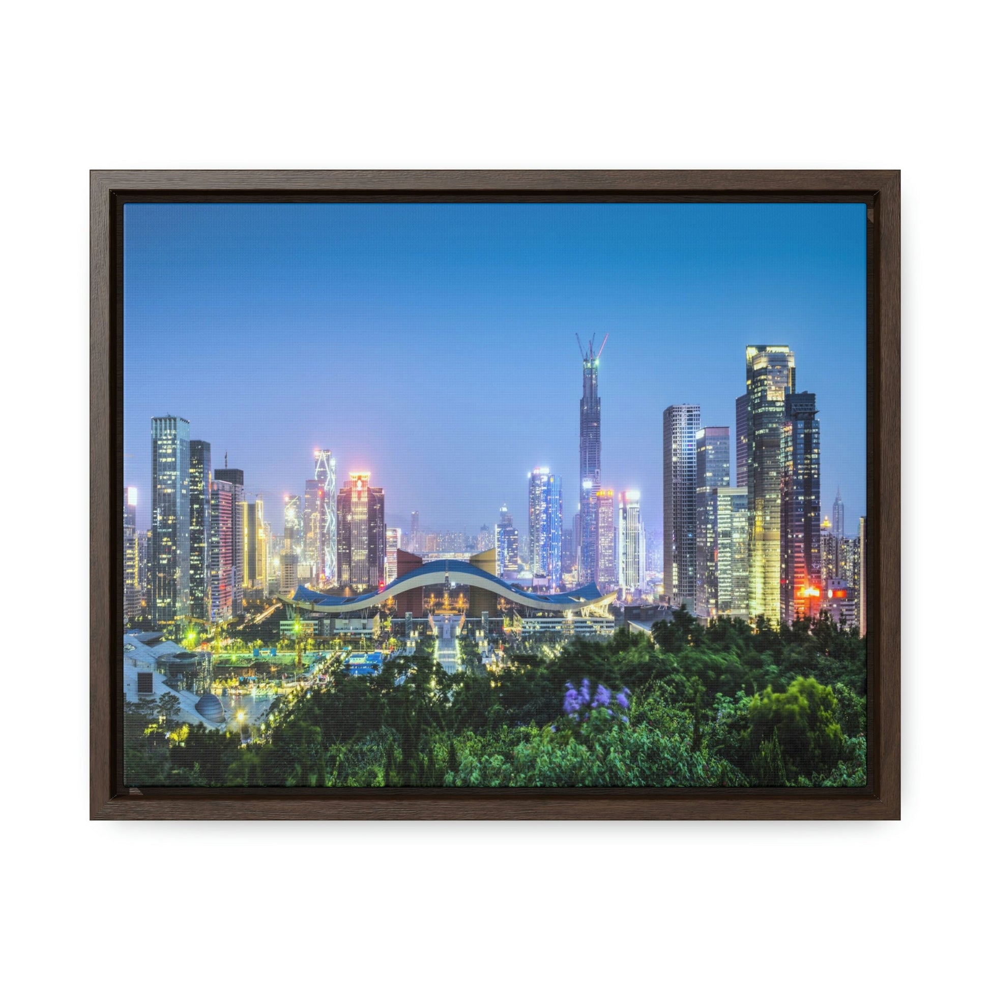GREAT CHINA COLLECTION: Horizontal Framed Premium Gallery Wrap Canvas - Shenzhen, China city skyline at twilight - Green Forest Home