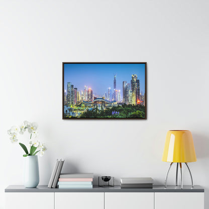 GREAT CHINA COLLECTION: Horizontal Framed Premium Gallery Wrap Canvas - Shenzhen, China city skyline at twilight - Green Forest Home