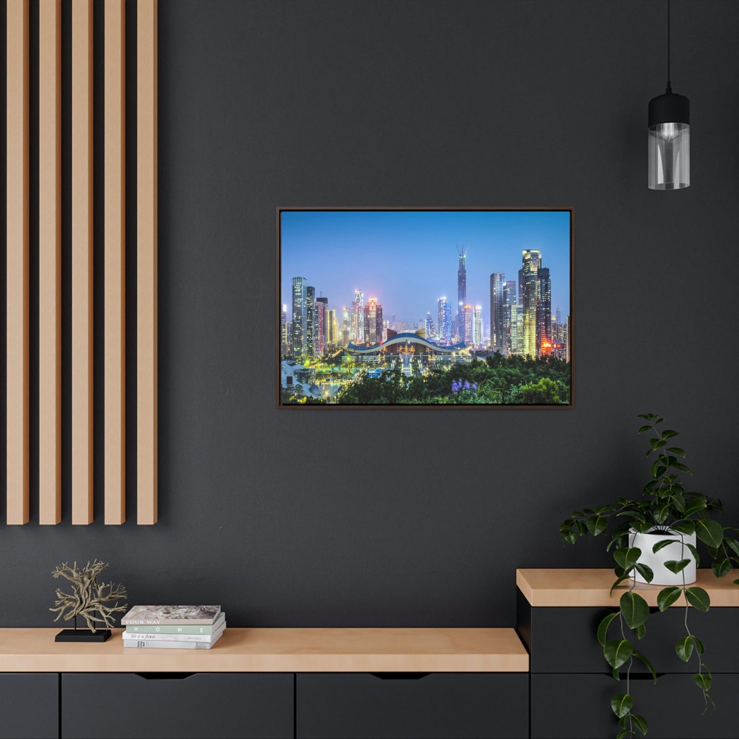 GREAT CHINA COLLECTION: Horizontal Framed Premium Gallery Wrap Canvas - Shenzhen, China city skyline at twilight - Green Forest Home