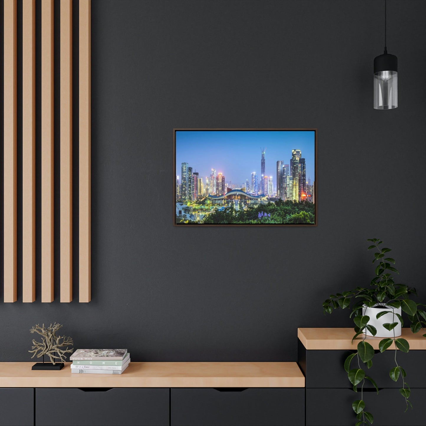 GREAT CHINA COLLECTION: Horizontal Framed Premium Gallery Wrap Canvas - Shenzhen, China city skyline at twilight - Green Forest Home