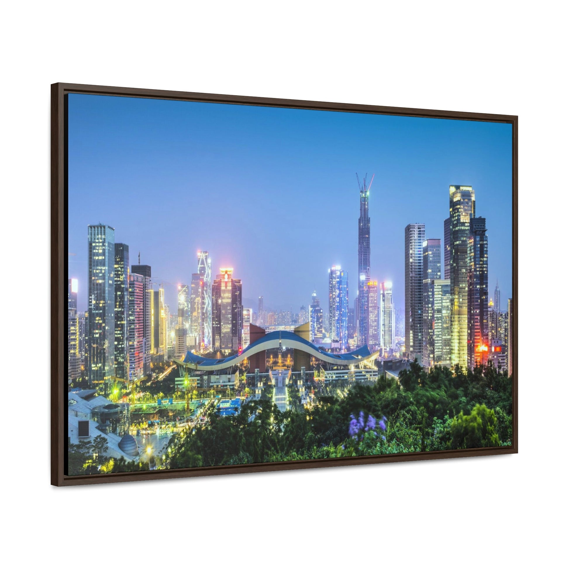 GREAT CHINA COLLECTION: Horizontal Framed Premium Gallery Wrap Canvas - Shenzhen, China city skyline at twilight - Green Forest Home
