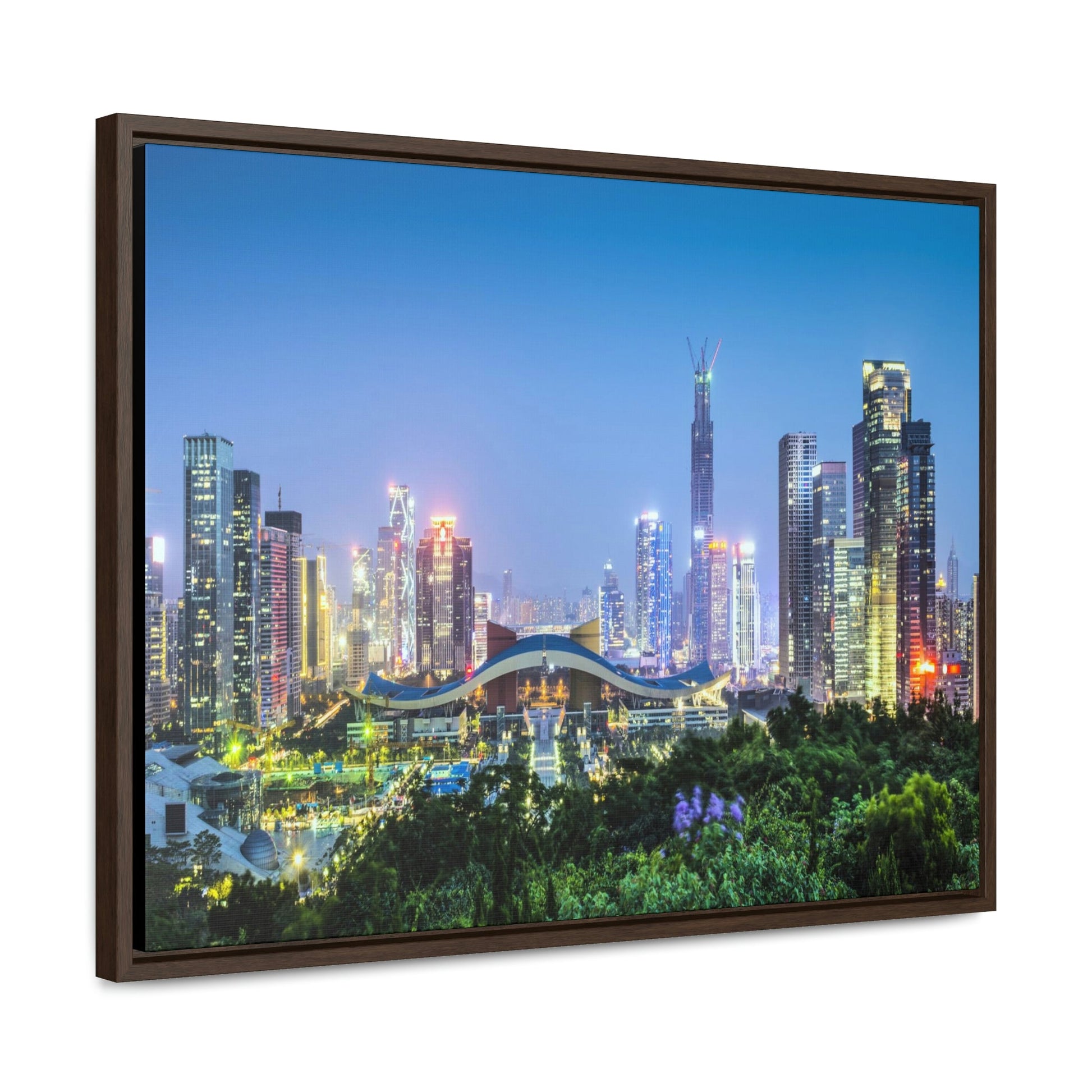 GREAT CHINA COLLECTION: Horizontal Framed Premium Gallery Wrap Canvas - Shenzhen, China city skyline at twilight - Green Forest Home