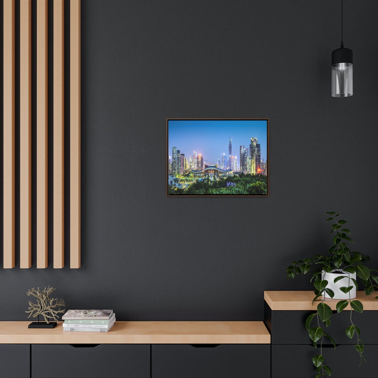 GREAT CHINA COLLECTION: Horizontal Framed Premium Gallery Wrap Canvas - Shenzhen, China city skyline at twilight - Green Forest Home