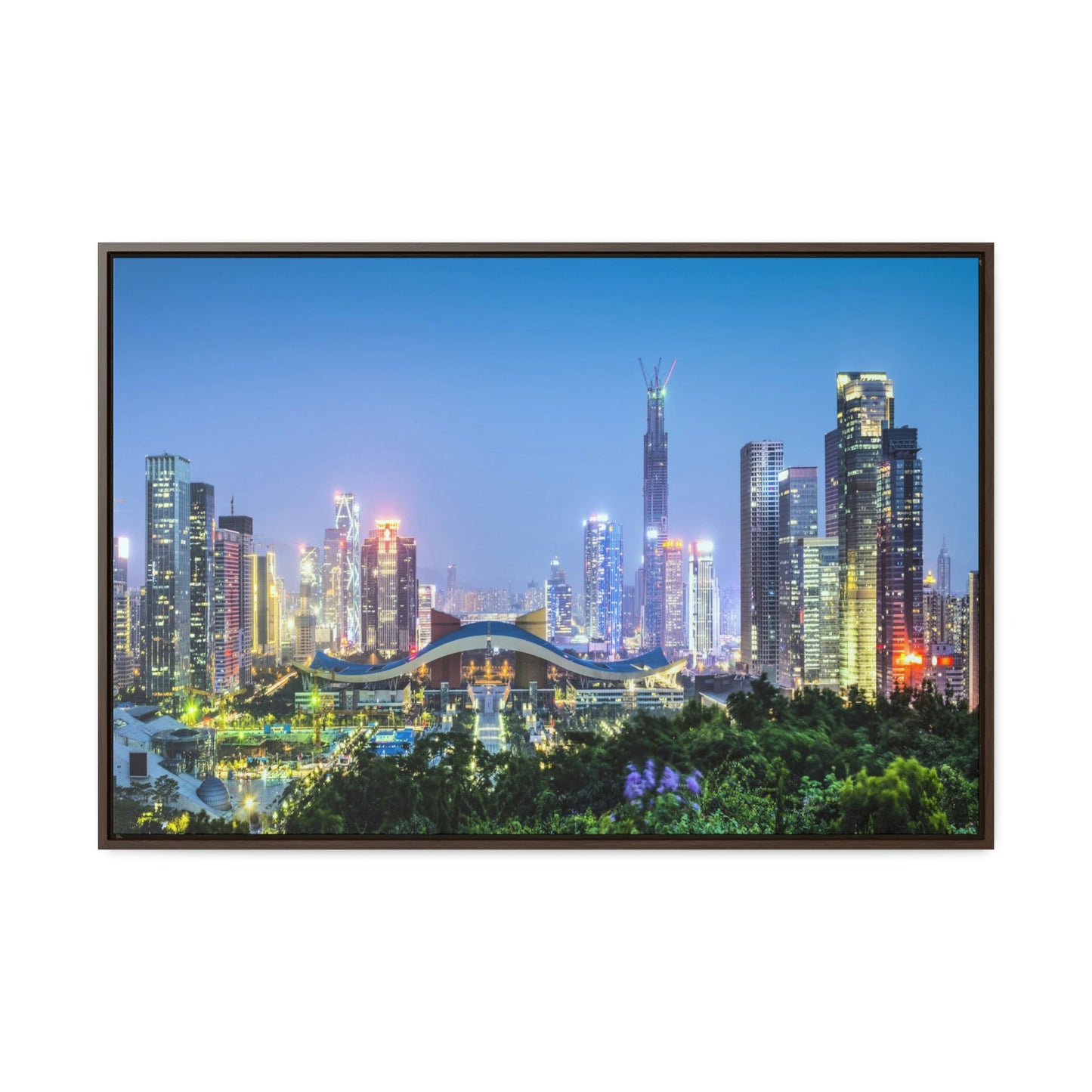 GREAT CHINA COLLECTION: Horizontal Framed Premium Gallery Wrap Canvas - Shenzhen, China city skyline at twilight - Green Forest Home