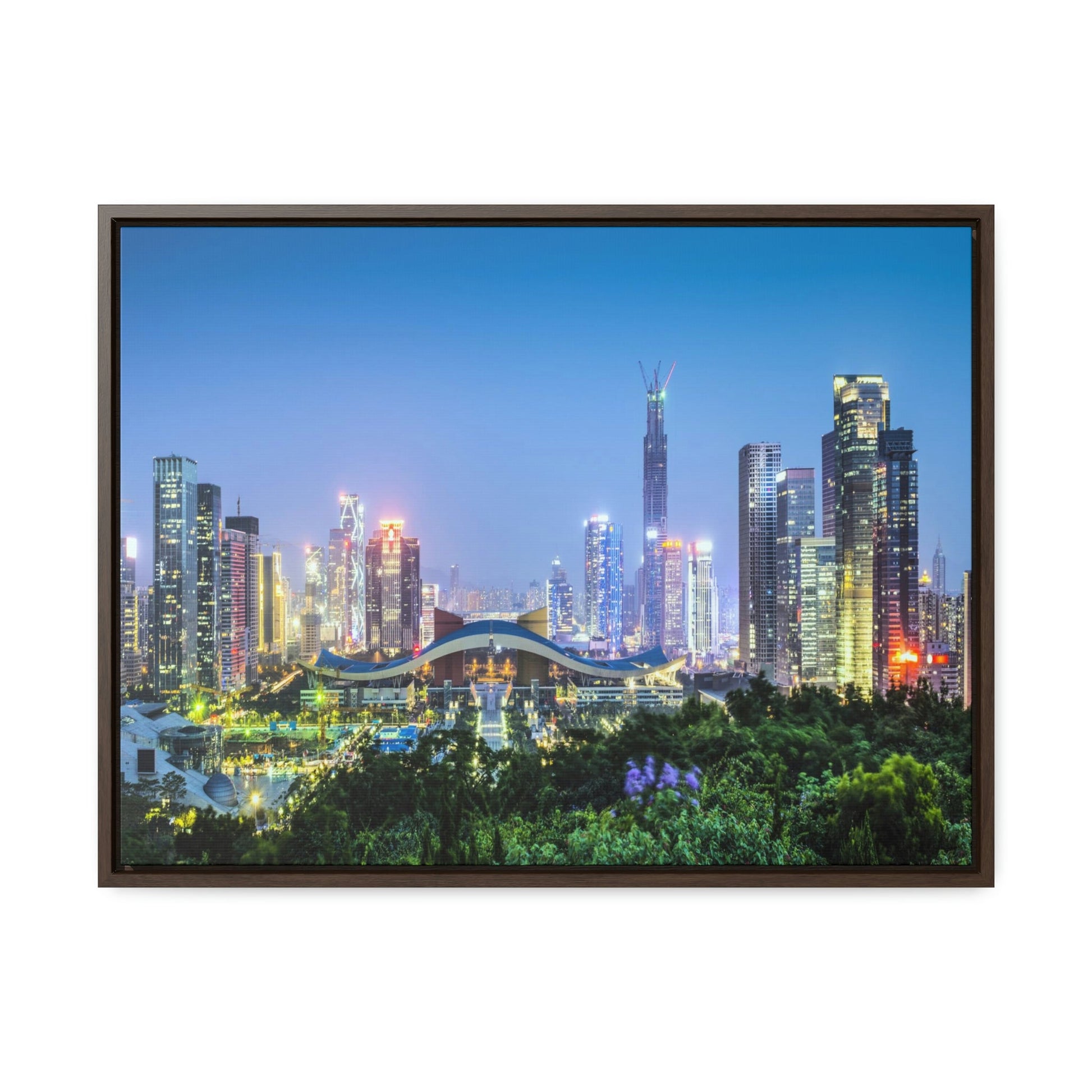 GREAT CHINA COLLECTION: Horizontal Framed Premium Gallery Wrap Canvas - Shenzhen, China city skyline at twilight - Green Forest Home