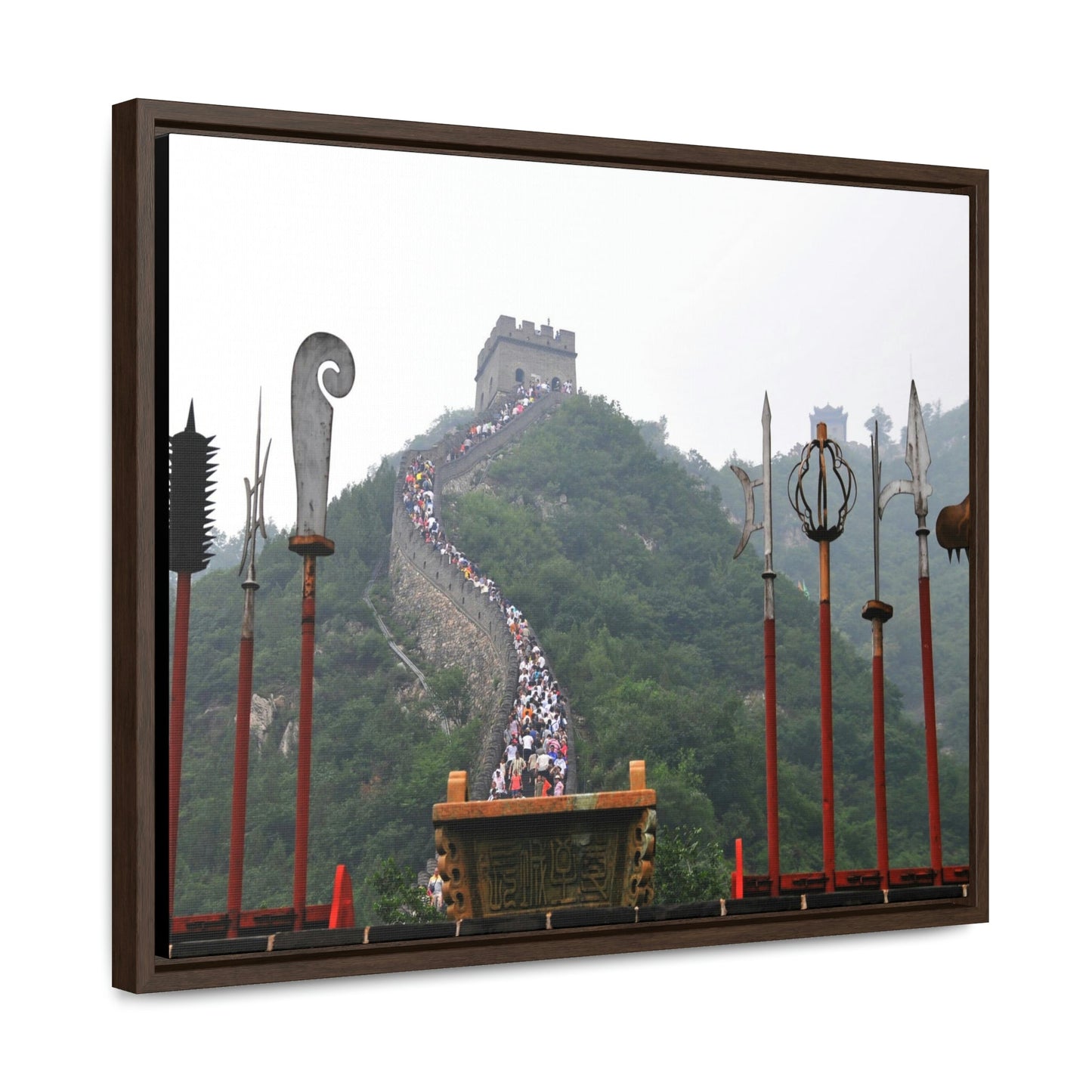 GREAT CHINA COLLECTION: Horizontal Framed Premium Gallery Wrap Canvas - the Great Wall of China with traditional weapons. - Green Forest Home