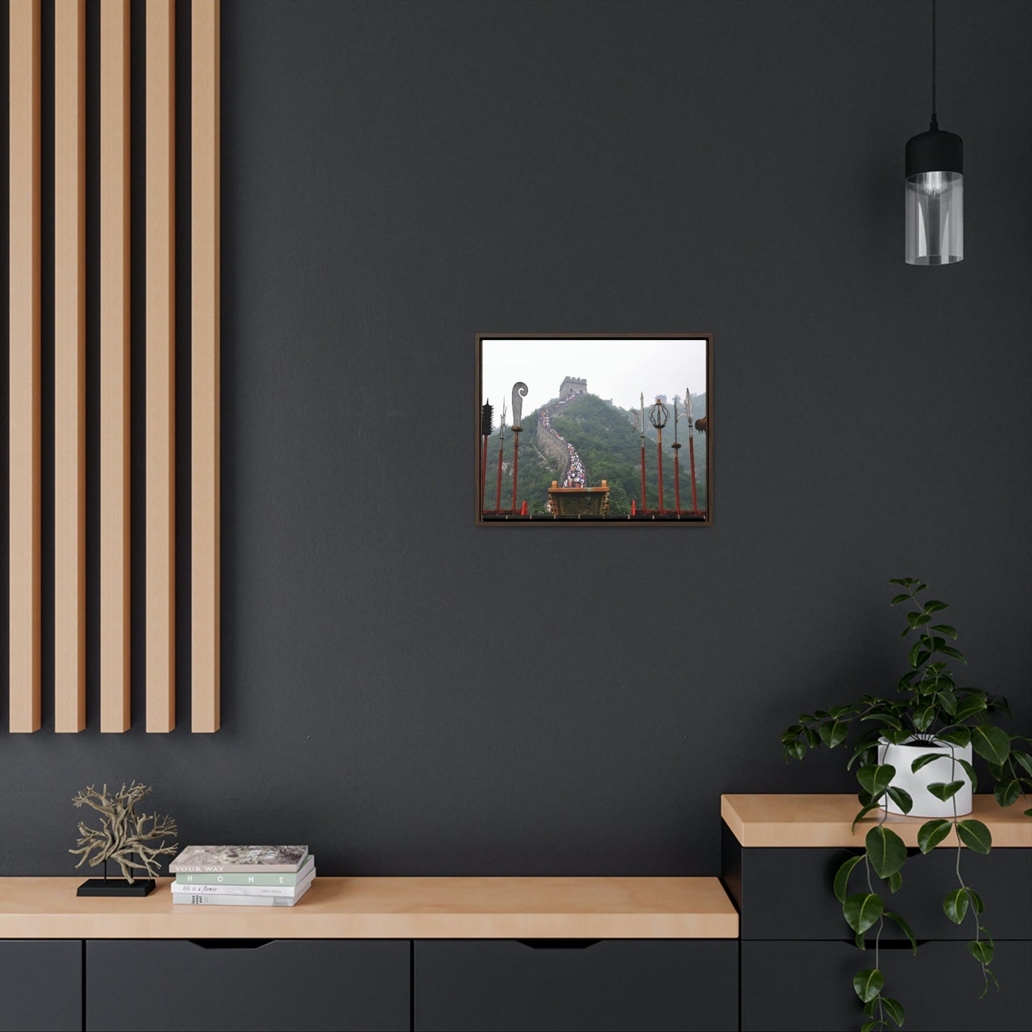 GREAT CHINA COLLECTION: Horizontal Framed Premium Gallery Wrap Canvas - the Great Wall of China with traditional weapons. - Green Forest Home