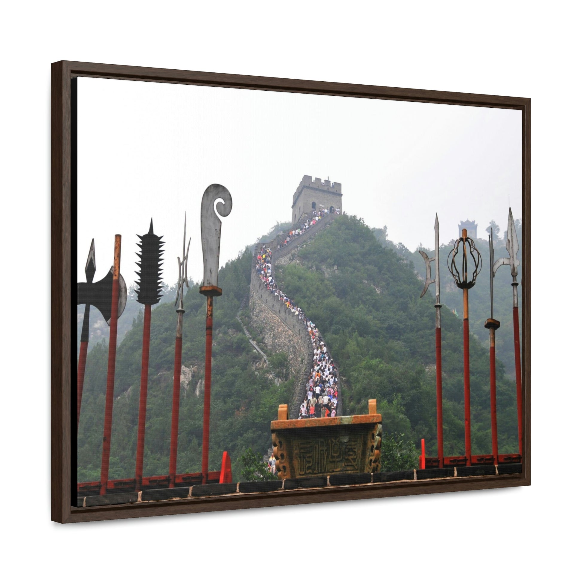 GREAT CHINA COLLECTION: Horizontal Framed Premium Gallery Wrap Canvas - the Great Wall of China with traditional weapons. - Green Forest Home