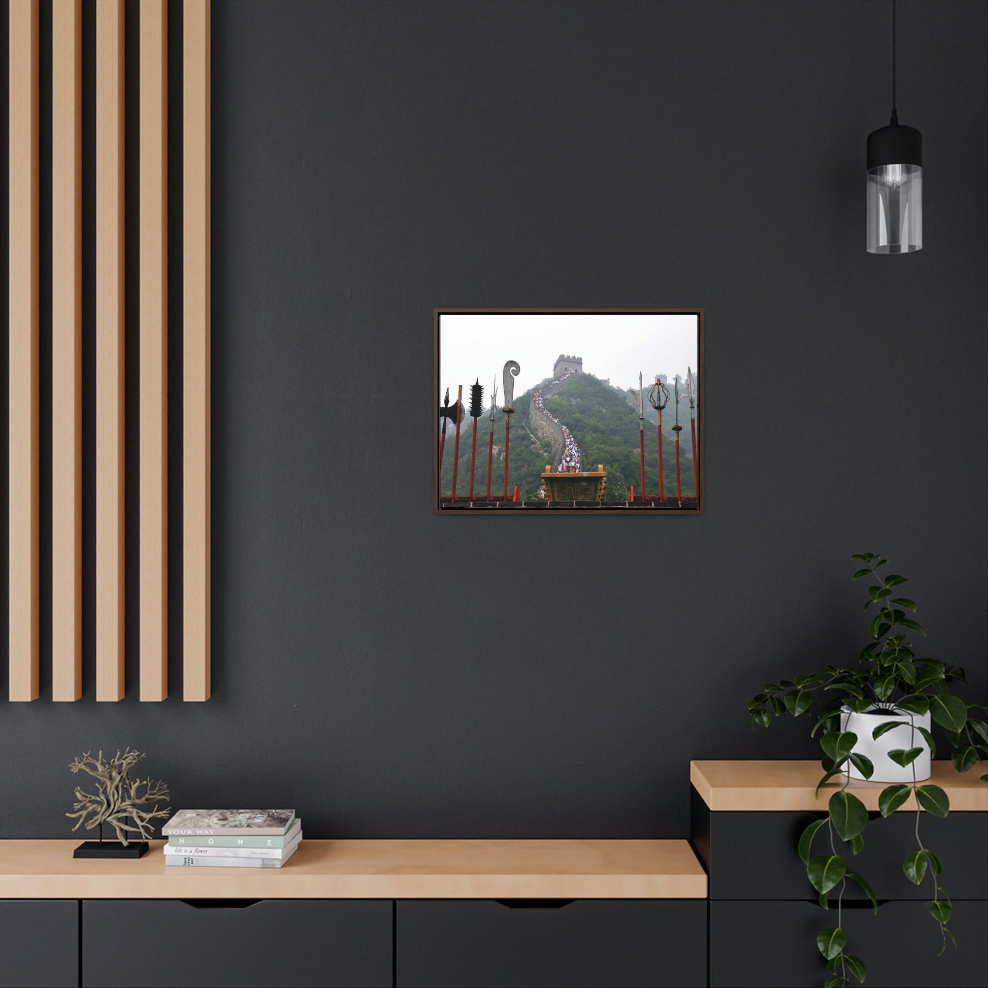 GREAT CHINA COLLECTION: Horizontal Framed Premium Gallery Wrap Canvas - the Great Wall of China with traditional weapons. - Green Forest Home