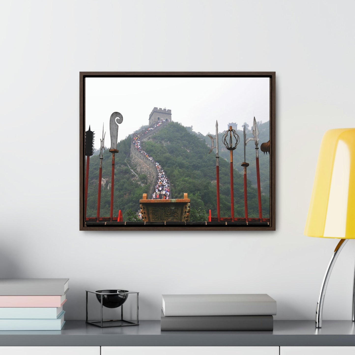 GREAT CHINA COLLECTION: Horizontal Framed Premium Gallery Wrap Canvas - the Great Wall of China with traditional weapons. - Green Forest Home