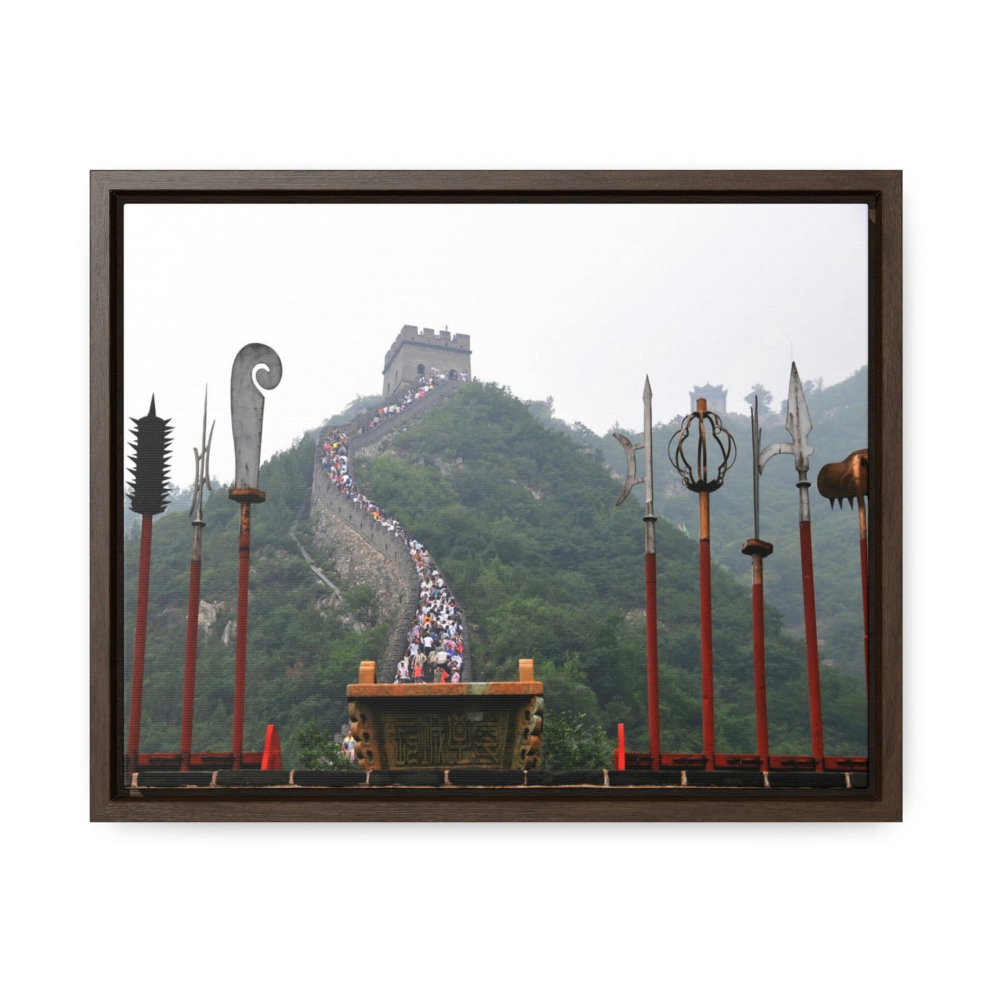 GREAT CHINA COLLECTION: Horizontal Framed Premium Gallery Wrap Canvas - the Great Wall of China with traditional weapons. - Green Forest Home