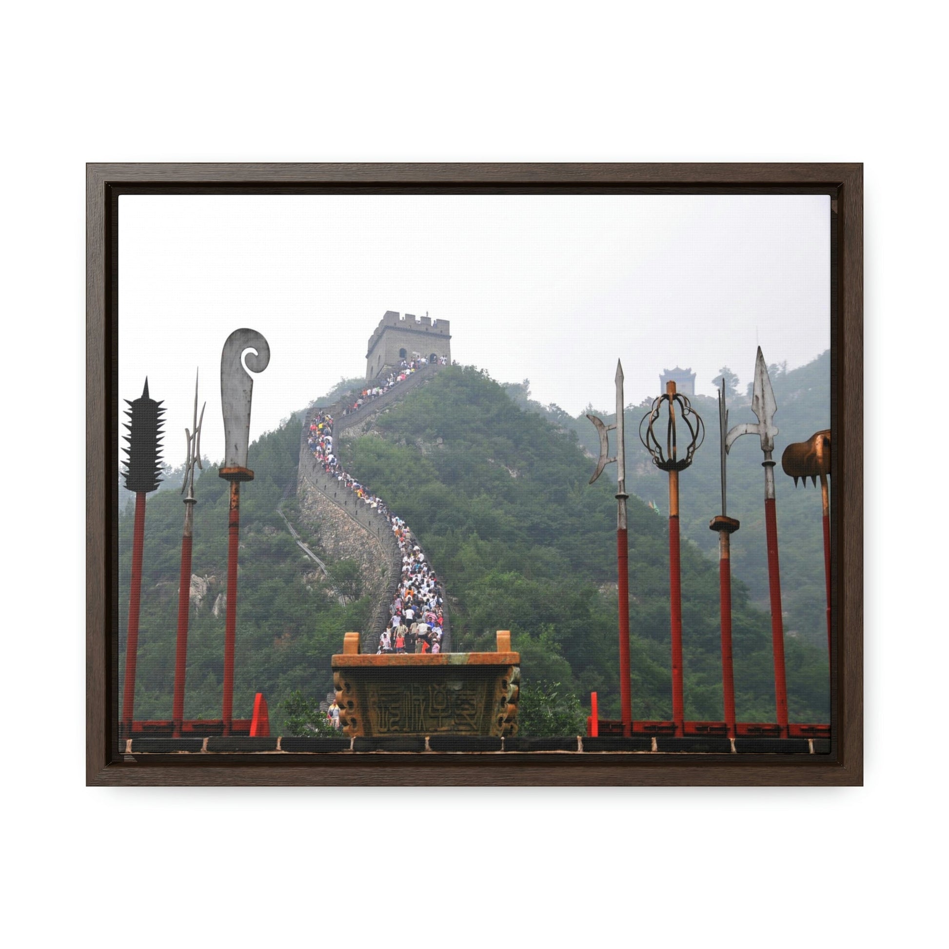 GREAT CHINA COLLECTION: Horizontal Framed Premium Gallery Wrap Canvas - the Great Wall of China with traditional weapons. - Green Forest Home