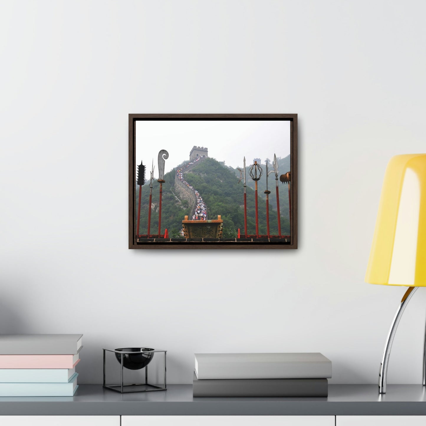 GREAT CHINA COLLECTION: Horizontal Framed Premium Gallery Wrap Canvas - the Great Wall of China with traditional weapons. - Green Forest Home
