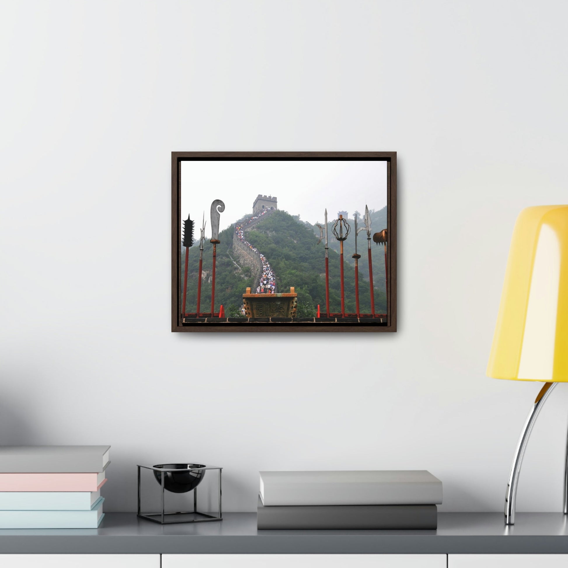 GREAT CHINA COLLECTION: Horizontal Framed Premium Gallery Wrap Canvas - the Great Wall of China with traditional weapons. - Green Forest Home