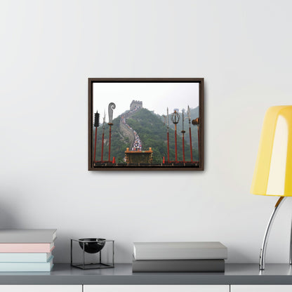 GREAT CHINA COLLECTION: Horizontal Framed Premium Gallery Wrap Canvas - the Great Wall of China with traditional weapons. - Green Forest Home