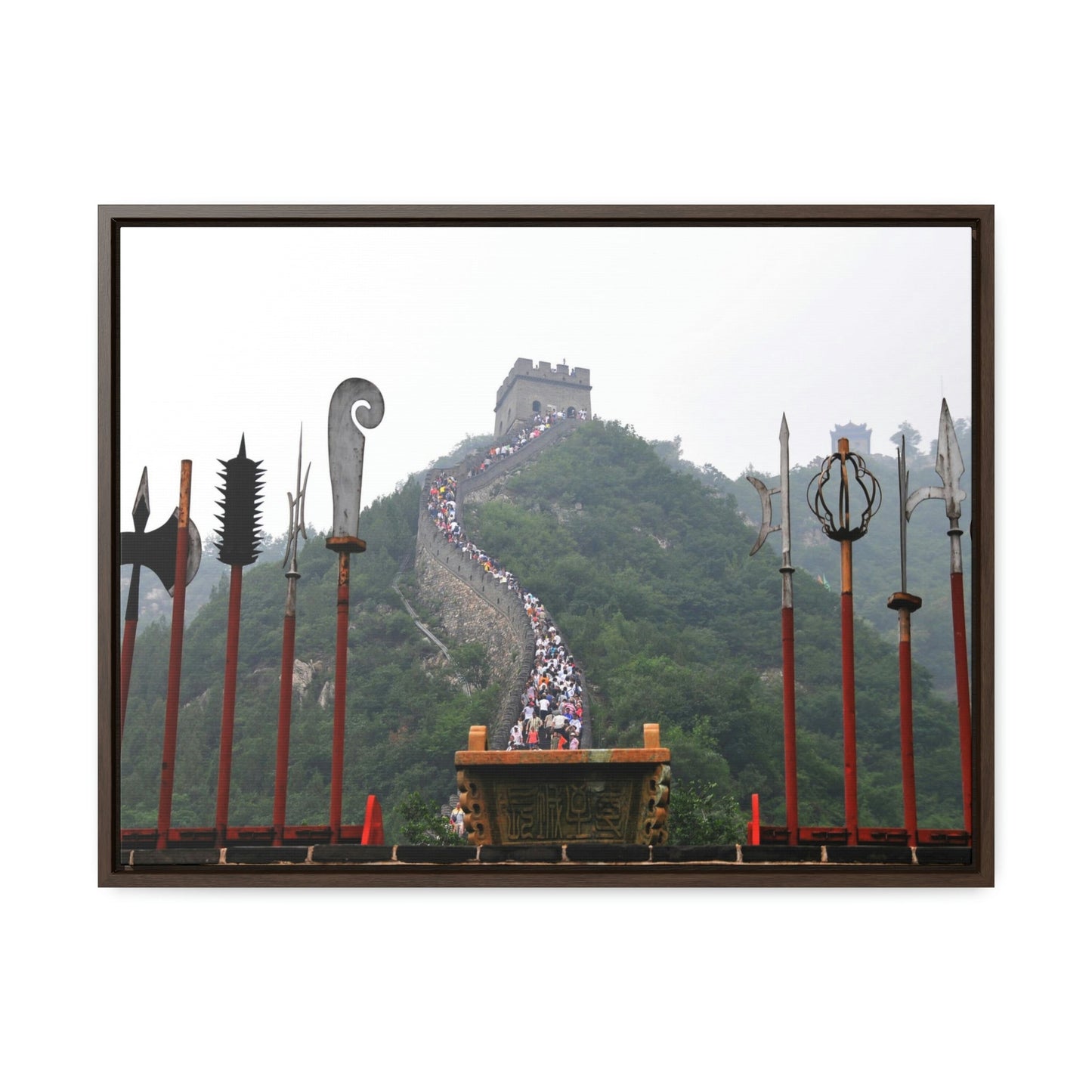 GREAT CHINA COLLECTION: Horizontal Framed Premium Gallery Wrap Canvas - the Great Wall of China with traditional weapons. - Green Forest Home