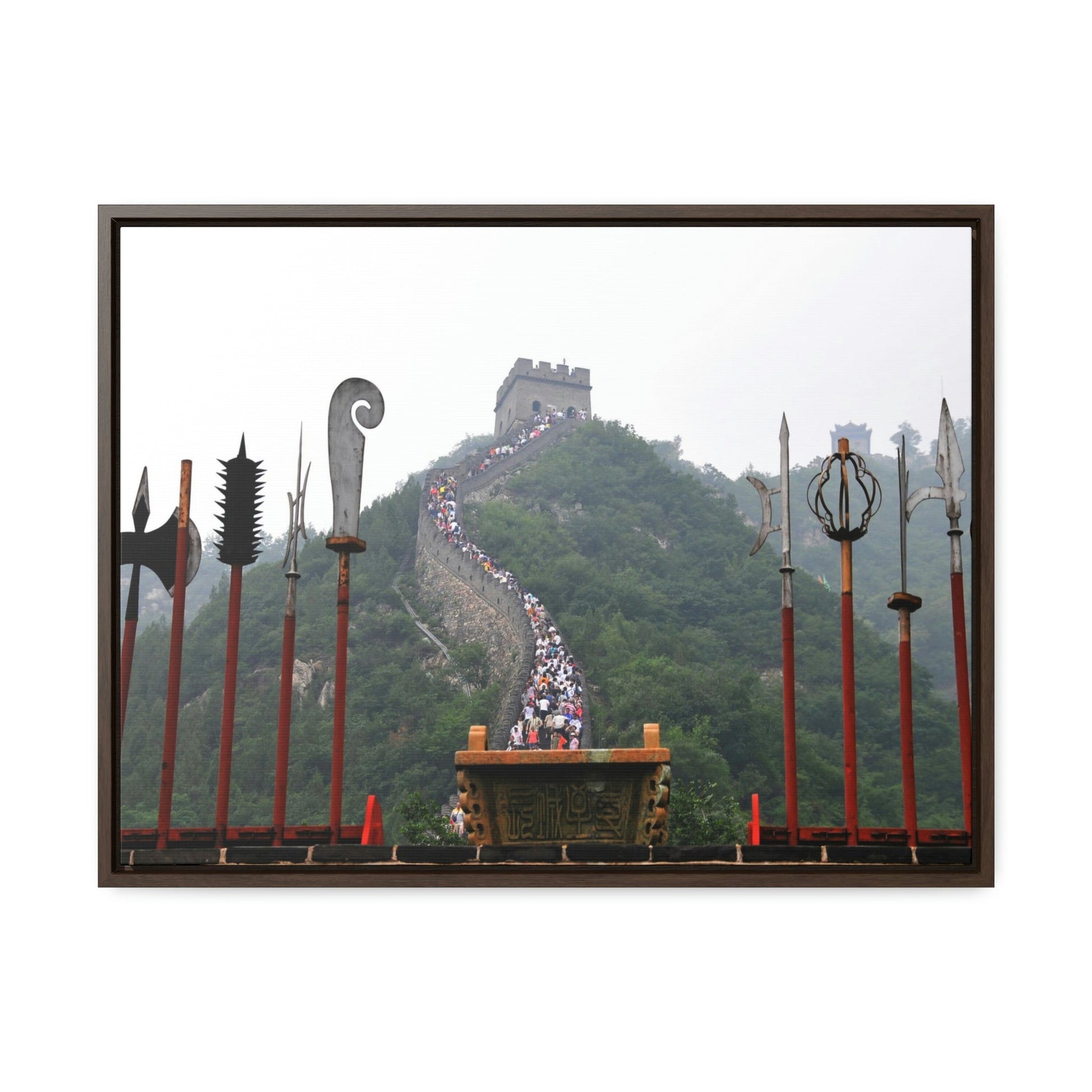GREAT CHINA COLLECTION: Horizontal Framed Premium Gallery Wrap Canvas - the Great Wall of China with traditional weapons. - Green Forest Home