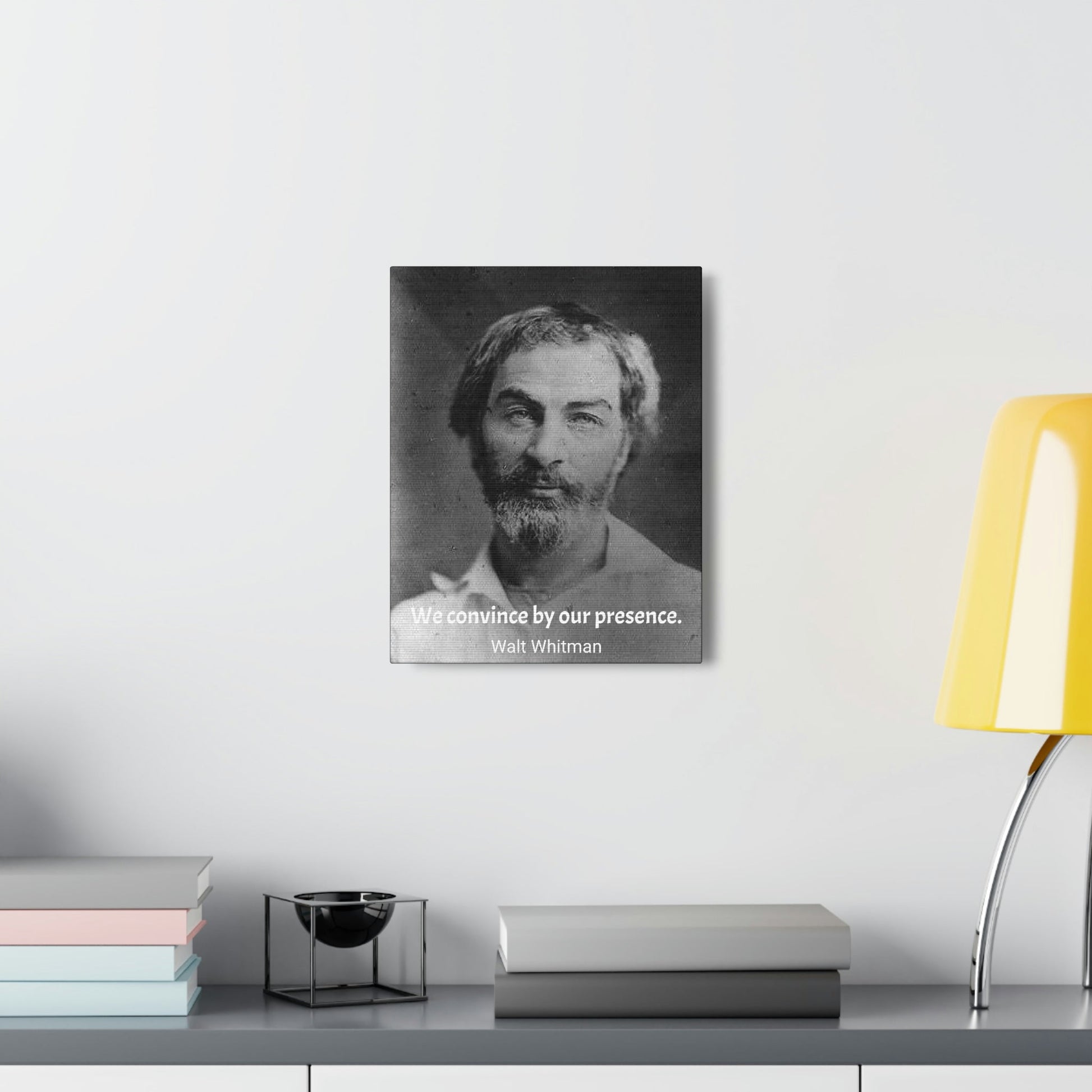 History & Poets - SMALL Canvas Gallery Wraps - Made in USA - The remarkable Walt Whitman - author of Leaves of Grass - spiritual and a great influence - quote: We convince by our presence - Green Forest Home