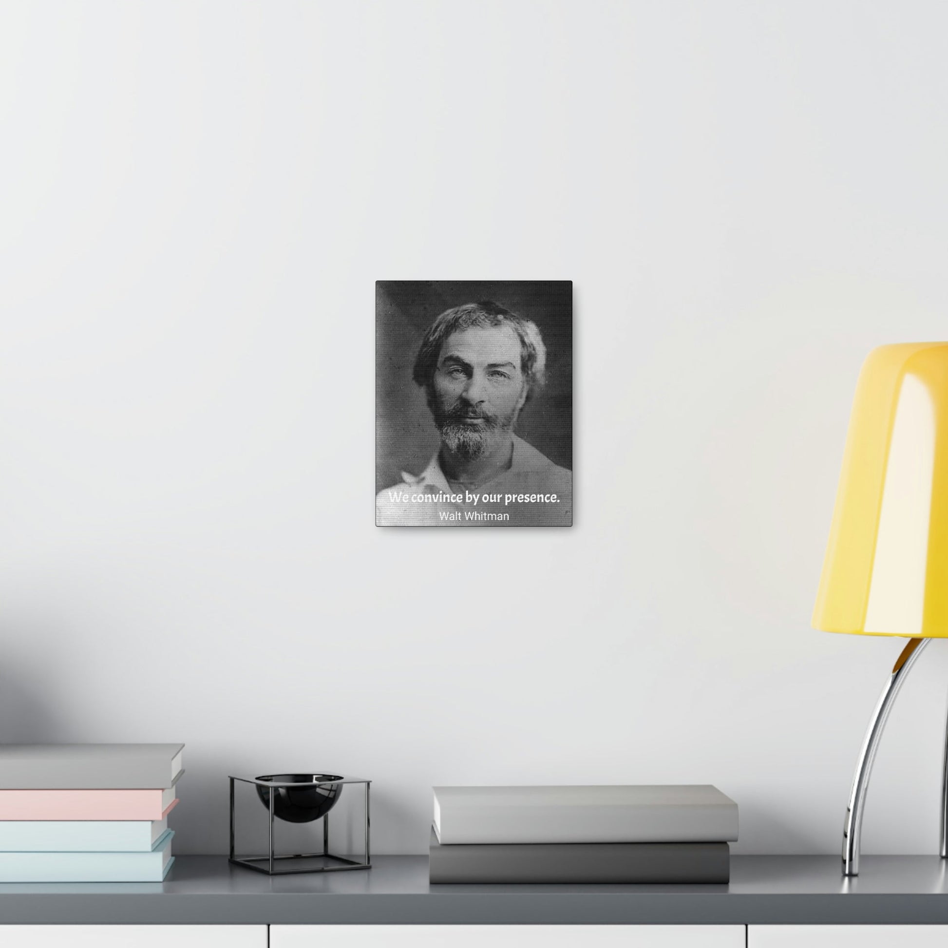 History & Poets - SMALL Canvas Gallery Wraps - Made in USA - The remarkable Walt Whitman - author of Leaves of Grass - spiritual and a great influence - quote: We convince by our presence - Green Forest Home