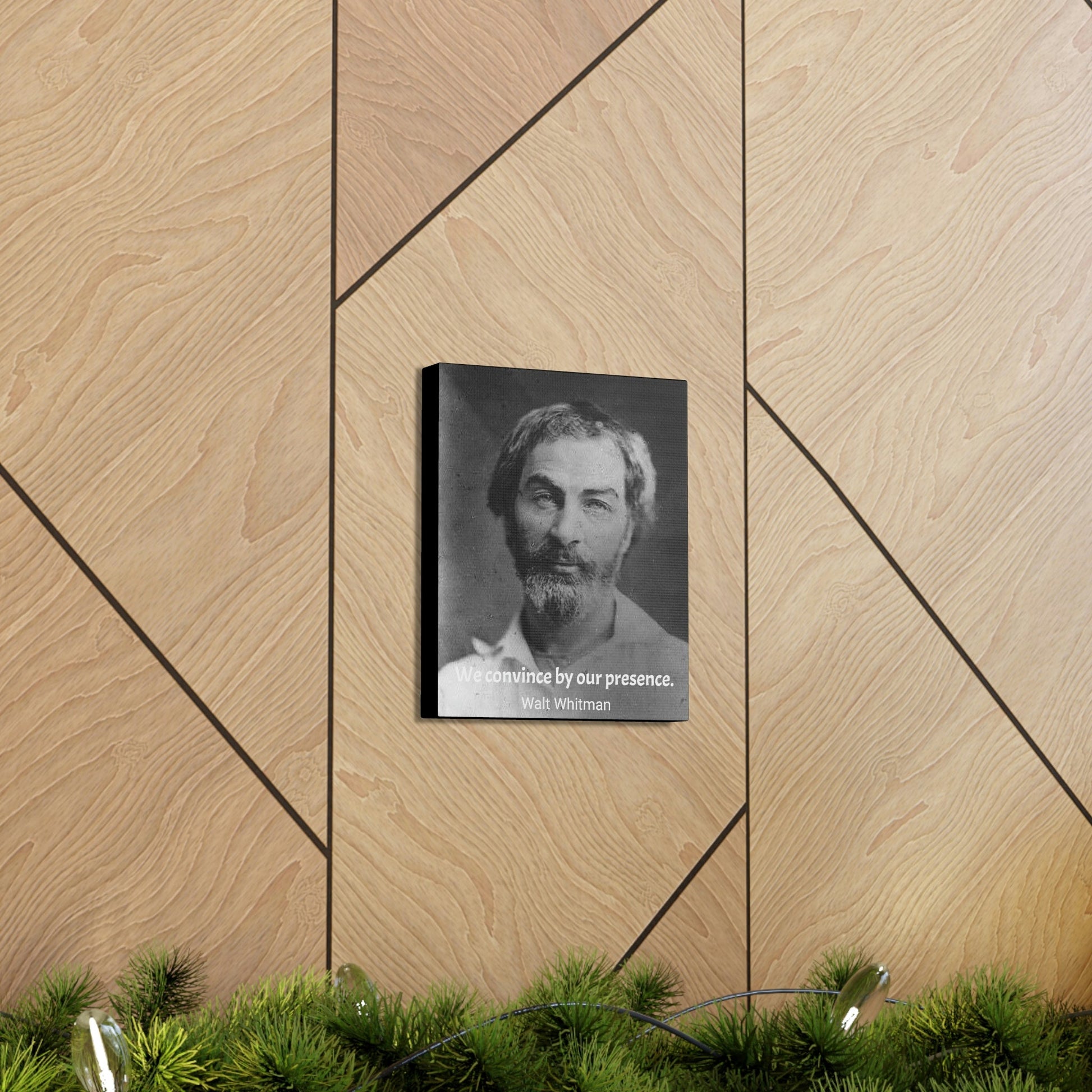 History & Poets - SMALL Canvas Gallery Wraps - Made in USA - The remarkable Walt Whitman - author of Leaves of Grass - spiritual and a great influence - quote: We convince by our presence - Green Forest Home