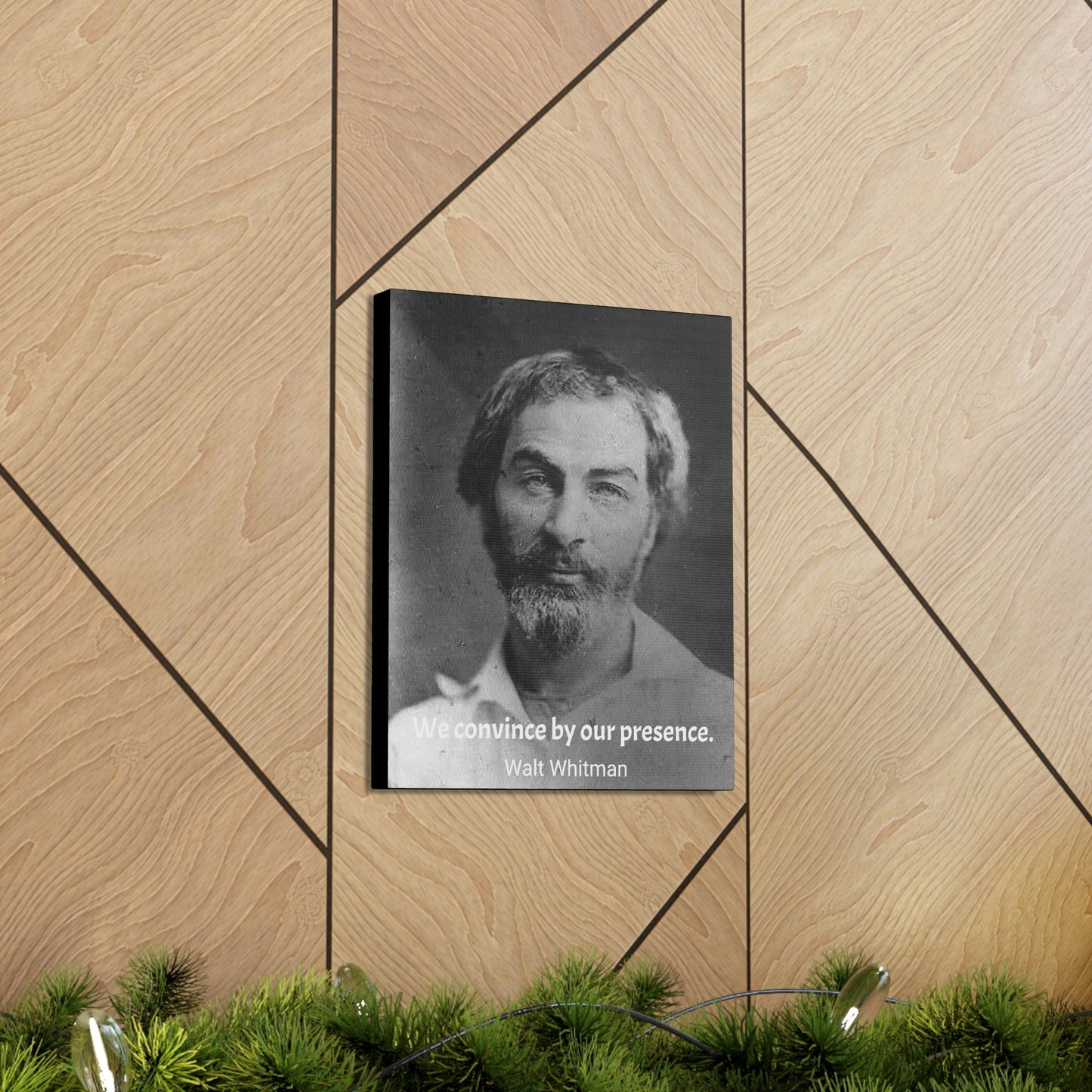 History & Poets - SMALL Canvas Gallery Wraps - Made in USA - The remarkable Walt Whitman - author of Leaves of Grass - spiritual and a great influence - quote: We convince by our presence - Green Forest Home