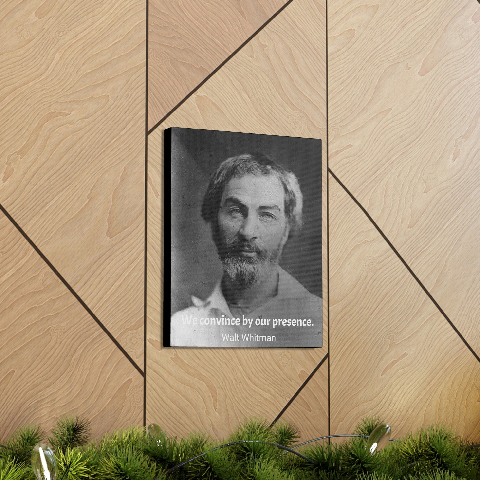 History & Poets - SMALL Canvas Gallery Wraps - Made in USA - The remarkable Walt Whitman - author of Leaves of Grass - spiritual and a great influence - quote: We convince by our presence - Green Forest Home