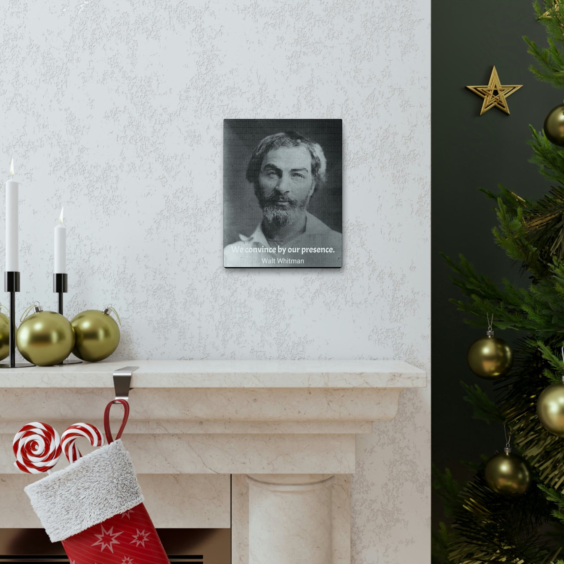 History & Poets - SMALL Canvas Gallery Wraps - Made in USA - The remarkable Walt Whitman - author of Leaves of Grass - spiritual and a great influence - quote: We convince by our presence - Green Forest Home