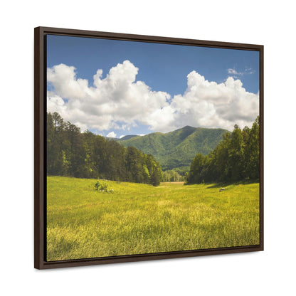 Horizontal Framed Premium Gallery Wrap Canvas - Cades Cove - Celebrating the Great Smoky Mountain National Park - Green Forest Home