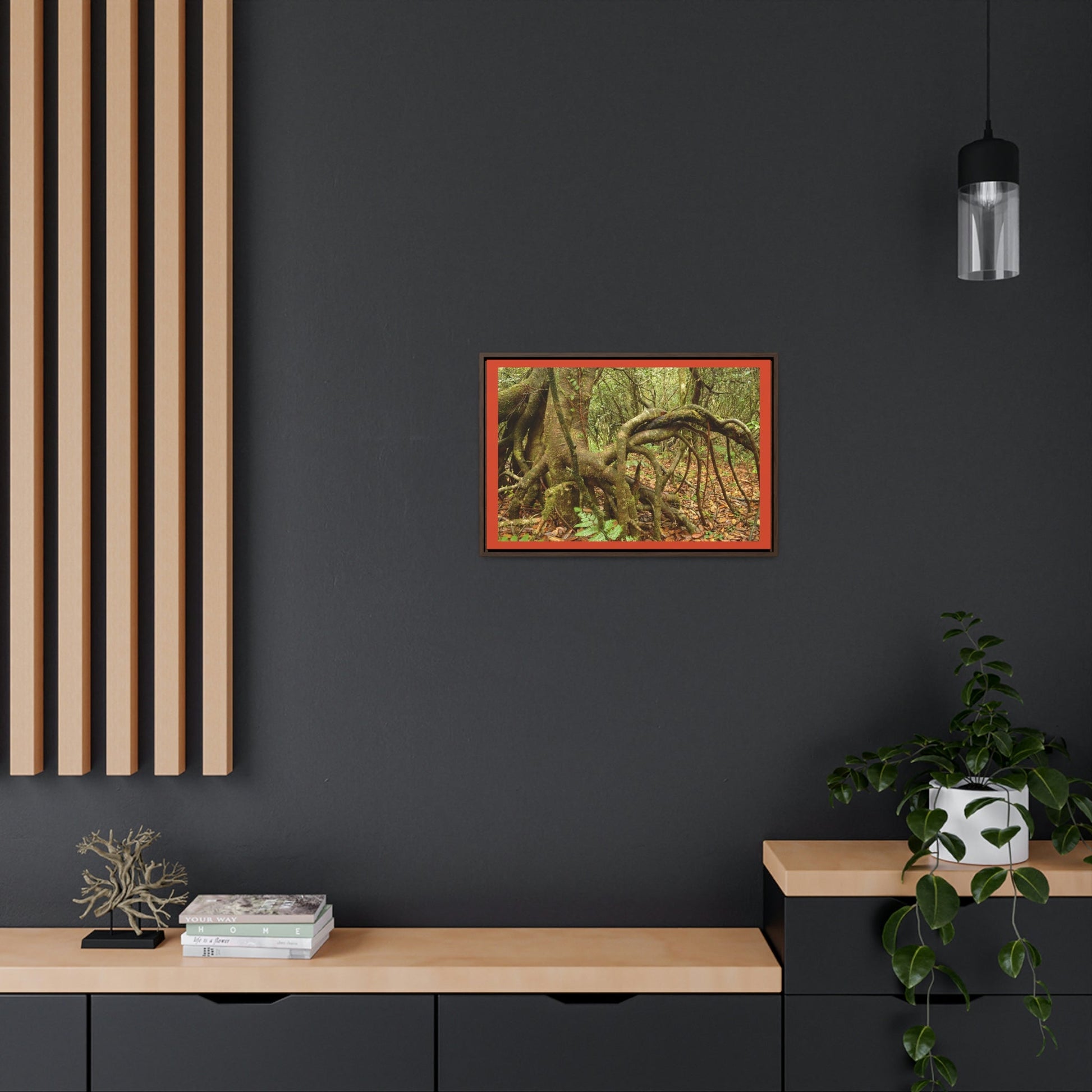 Horizontal Framed Premium Gallery Wrap Canvas - Dancing Trees - Near Old Pal warped trees typical of cloud high-altitude rain forest El Yunque PR - Green Forest Home