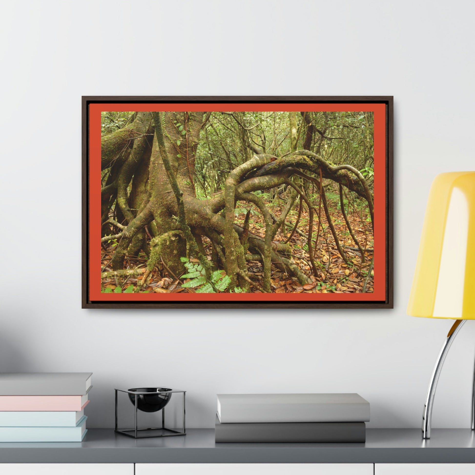 Horizontal Framed Premium Gallery Wrap Canvas - Dancing Trees - Near Old Pal warped trees typical of cloud high-altitude rain forest El Yunque PR - Green Forest Home