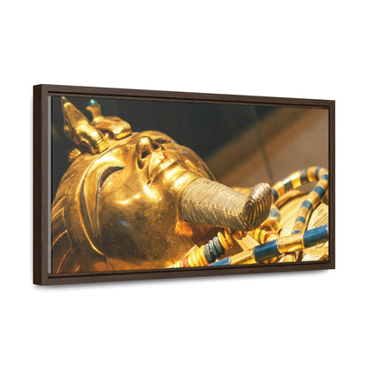 Horizontal Framed Premium Gallery Wrap Canvas - Original gold mask of the pharaoh in museum in Cairo - Egypt - Ancient religions - Green Forest Home