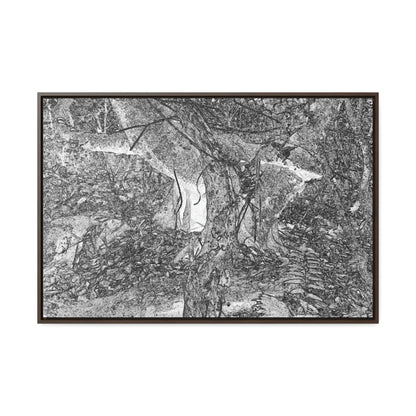 Horizontal Framed Premium Gallery Wrap Canvas - sketch image - 14 KM TRADEWINDS TRAIL - EL YUNQUE RAINFOREST PR EXPLORATION ON 2013-02-01 - OLD PAL RESTS ON TREE WHILE IT HOLDS ON ANOTHER DECAYING TREE AS BASE - THE CLOUD FOREST - BEFORE MARIA - Green Forest Home