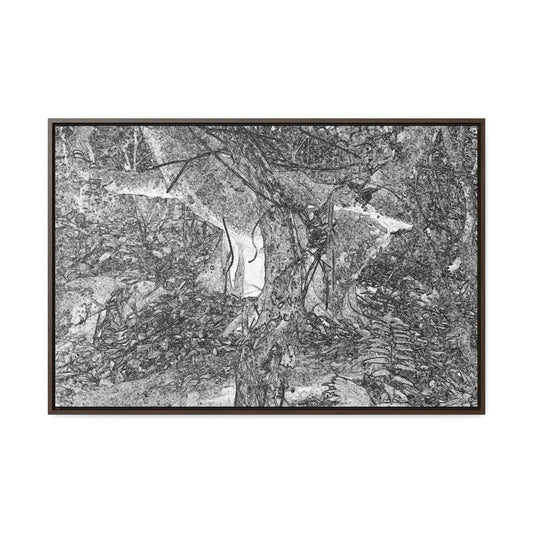 Horizontal Framed Premium Gallery Wrap Canvas - sketch image - 14 KM TRADEWINDS TRAIL - EL YUNQUE RAINFOREST PR EXPLORATION ON 2013-02-01 - OLD PAL RESTS ON TREE WHILE IT HOLDS ON ANOTHER DECAYING TREE AS BASE - THE CLOUD FOREST - BEFORE MARIA - Green Forest Home