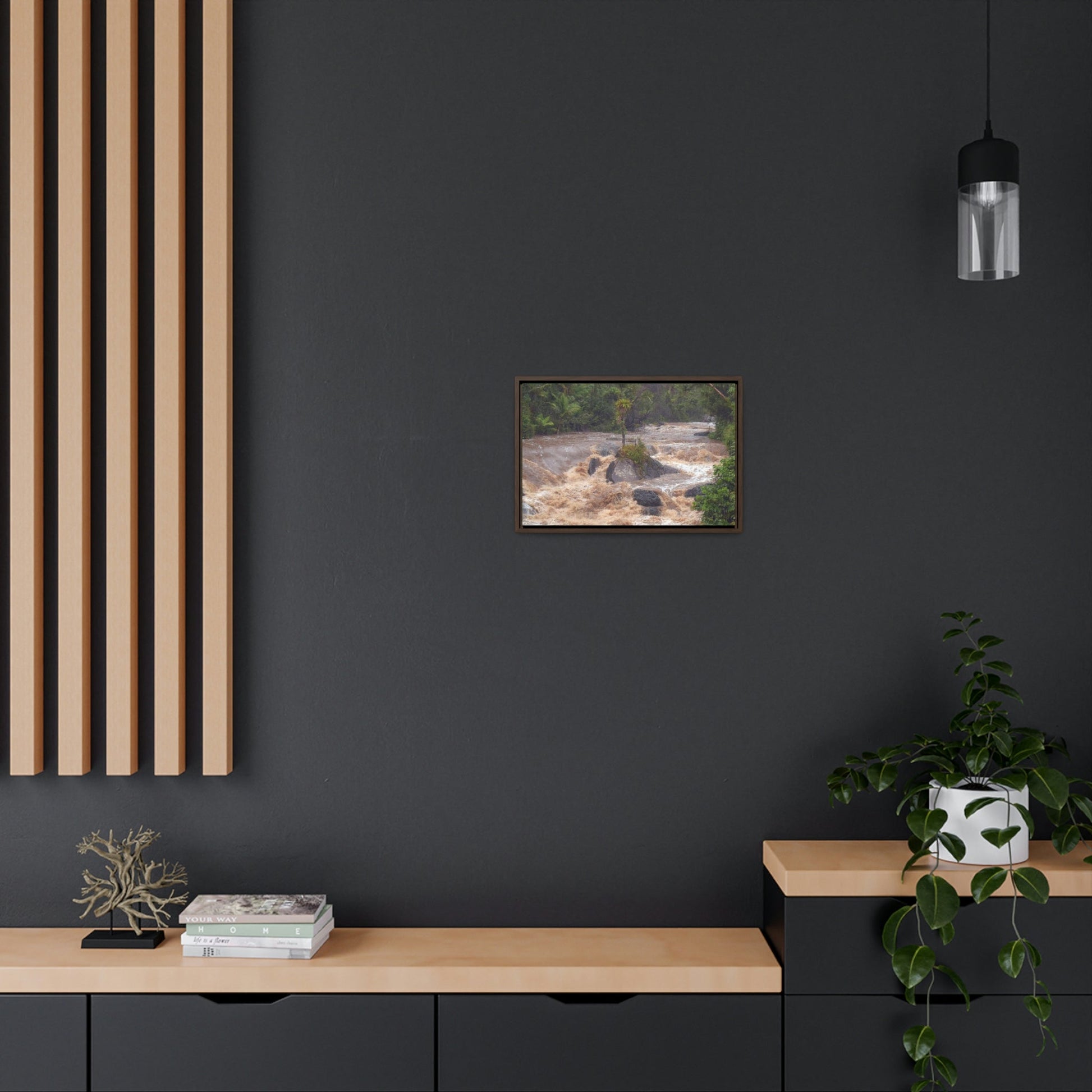 Horizontal Framed Premium Gallery Wrap Canvas - The Rio Sabana river and park in a flood - El Yunque rainforest PR - No7 - Green Forest Home