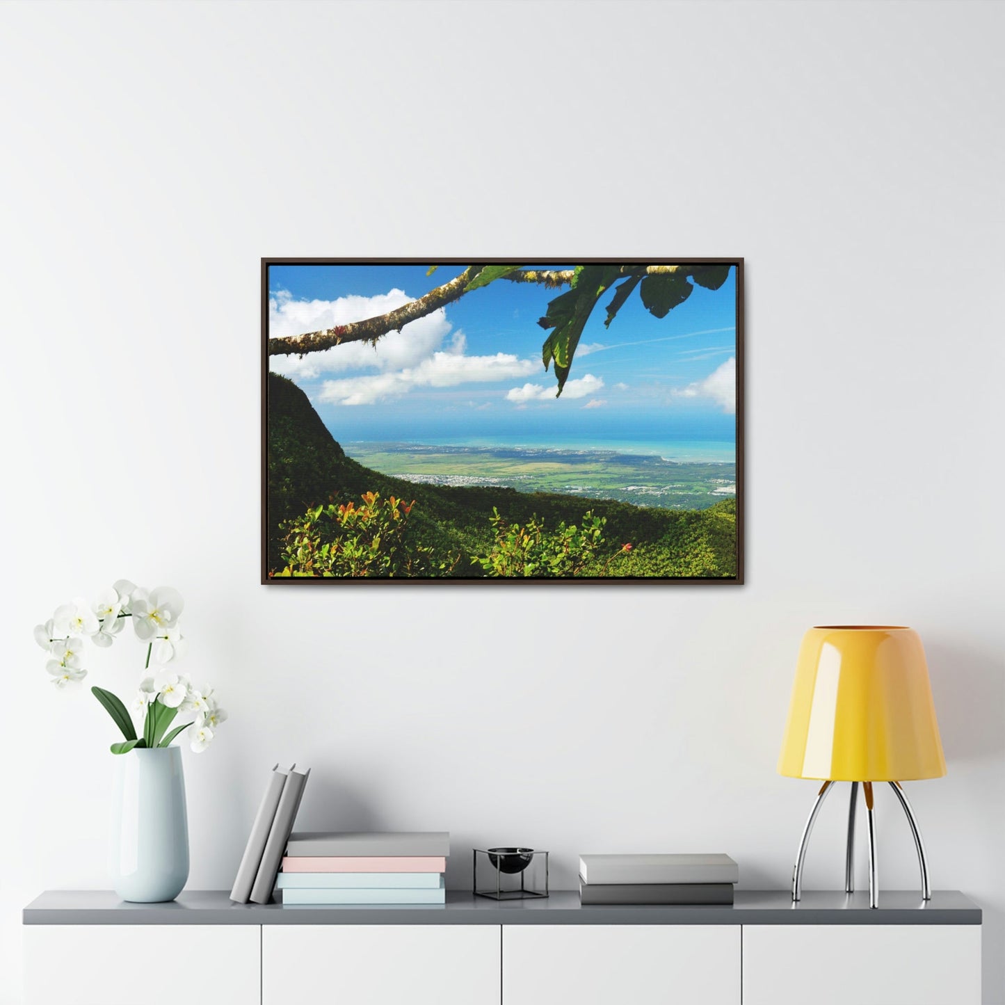 Horizontal Framed Premium Gallery Wrap Canvas - View of El Yunque before Maria - historic view at 3,175 feet from Tres Picachos - Green Forest Home
