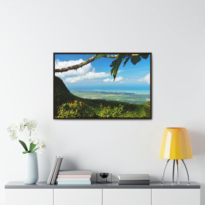 Horizontal Framed Premium Gallery Wrap Canvas - View of El Yunque before Maria - historic view at 3,175 feet from Tres Picachos - Green Forest Home