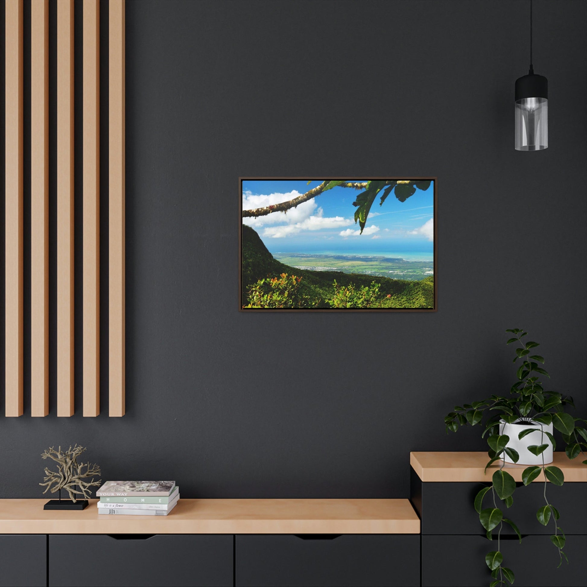Horizontal Framed Premium Gallery Wrap Canvas - View of El Yunque before Maria - historic view at 3,175 feet from Tres Picachos - Green Forest Home