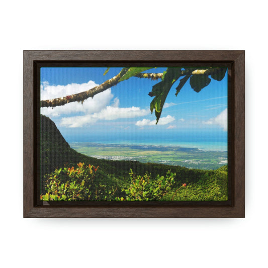 Horizontal Framed Premium Gallery Wrap Canvas - View of El Yunque before Maria - historic view at 3,175 feet from Tres Picachos - Green Forest Home