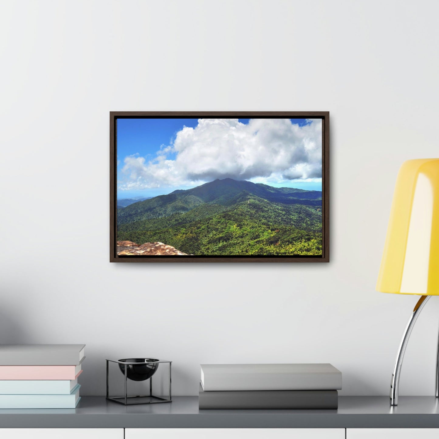 Horizontal Framed Premium Gallery Wrap Canvas - Views from El Yunque rainforest in Puerto Rico - awesome view from Mt Britton - Green Forest Home
