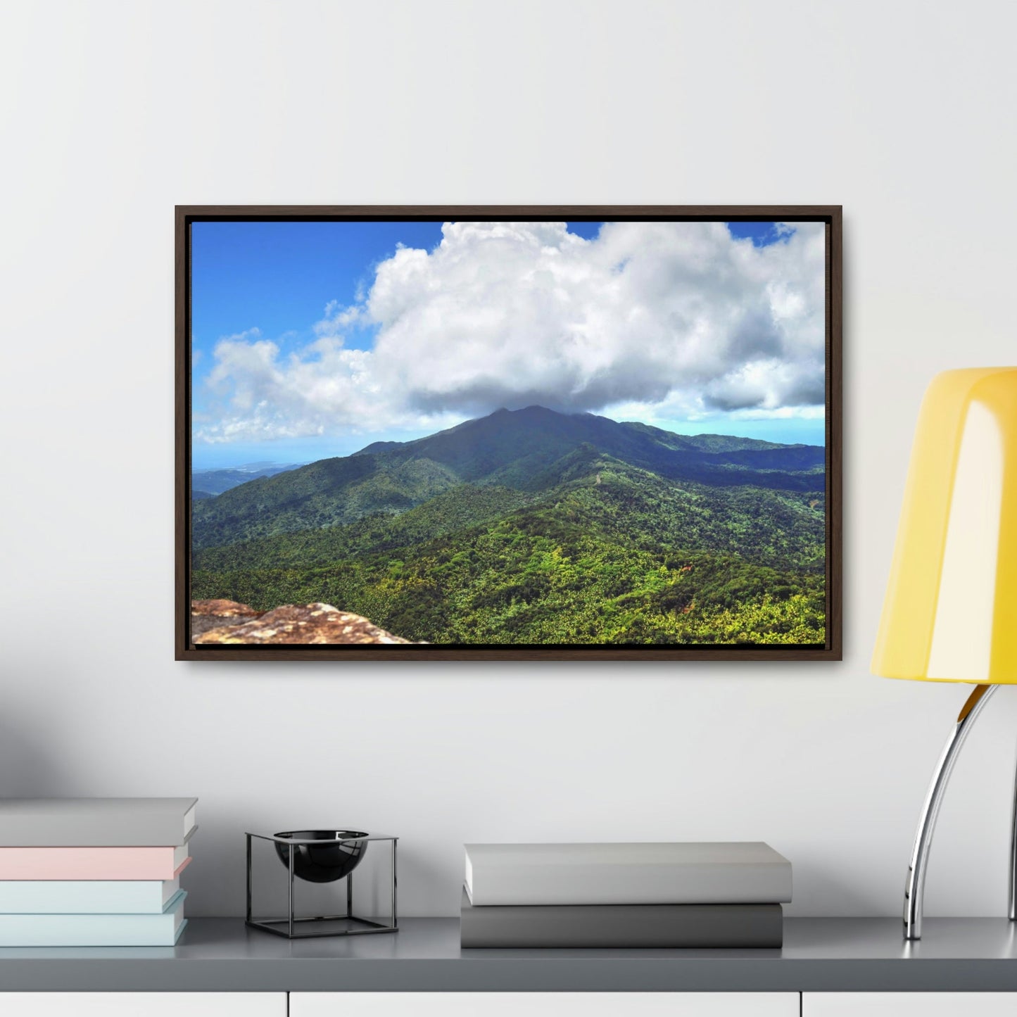 Horizontal Framed Premium Gallery Wrap Canvas - Views from El Yunque rainforest in Puerto Rico - awesome view from Mt Britton - Green Forest Home