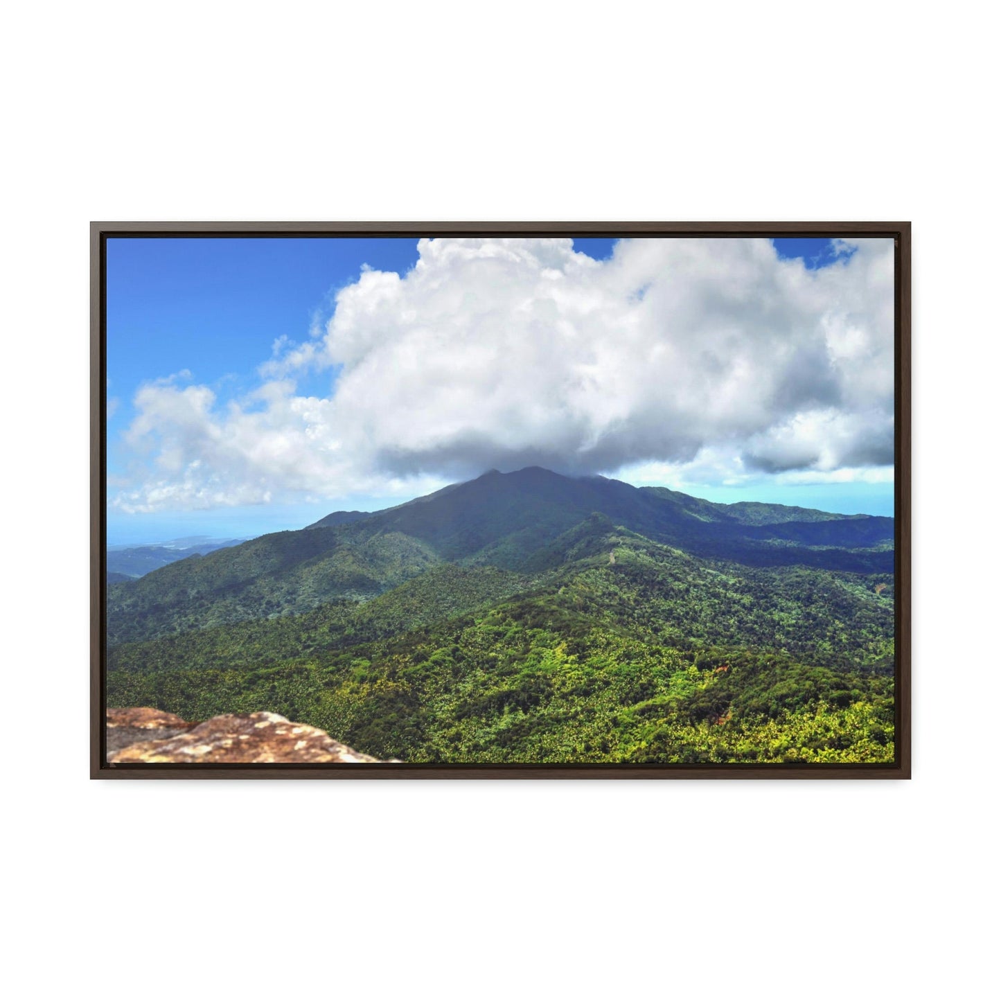Horizontal Framed Premium Gallery Wrap Canvas - Views from El Yunque rainforest in Puerto Rico - awesome view from Mt Britton - Green Forest Home