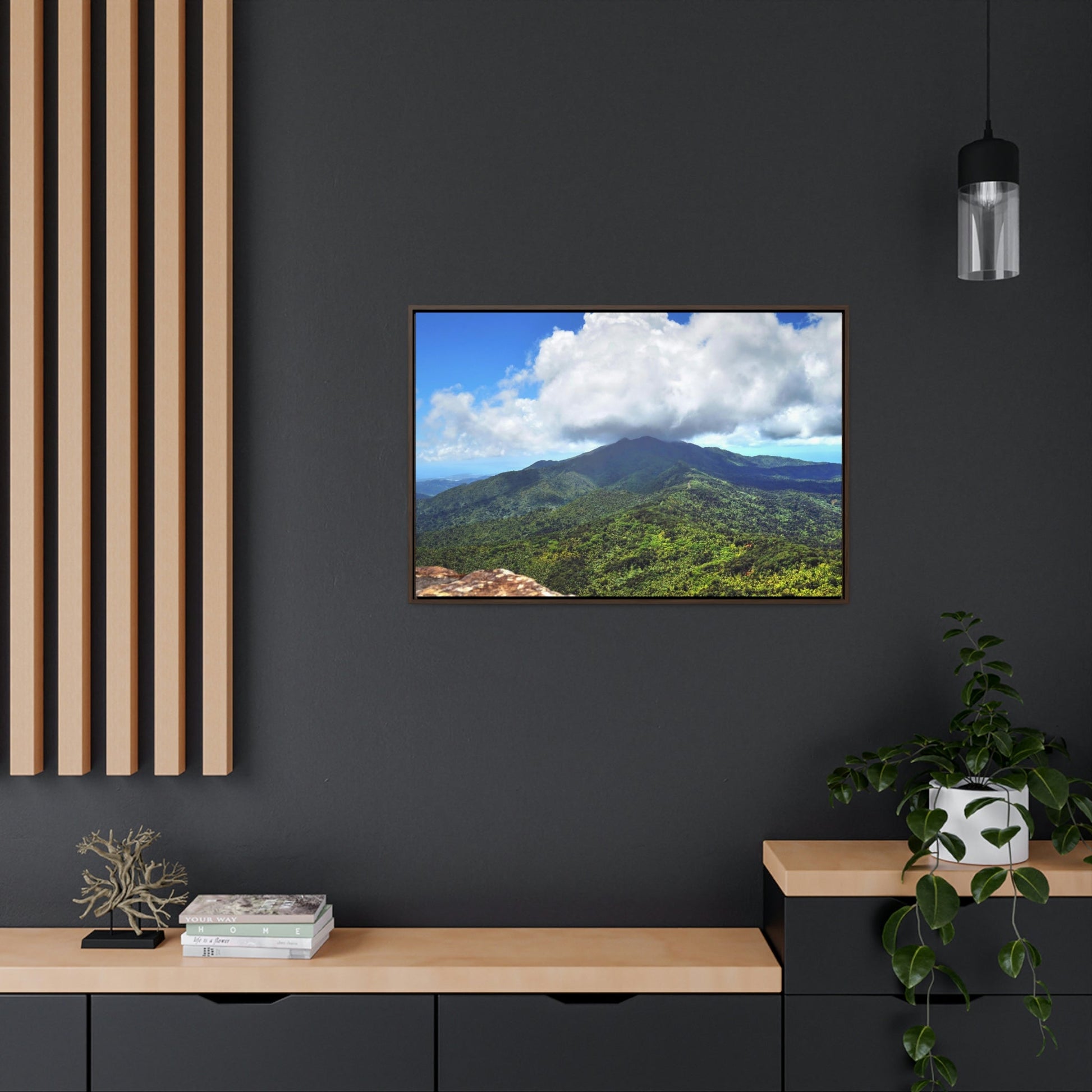Horizontal Framed Premium Gallery Wrap Canvas - Views from El Yunque rainforest in Puerto Rico - awesome view from Mt Britton - Green Forest Home