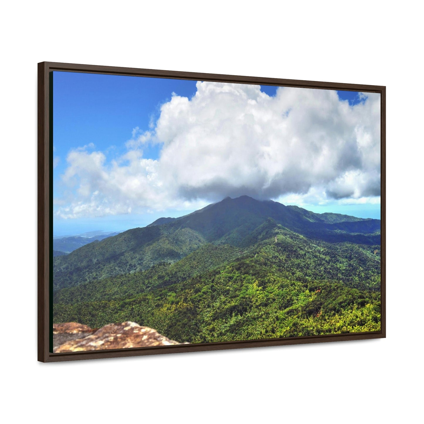 Horizontal Framed Premium Gallery Wrap Canvas - Views from El Yunque rainforest in Puerto Rico - awesome view from Mt Britton - Green Forest Home