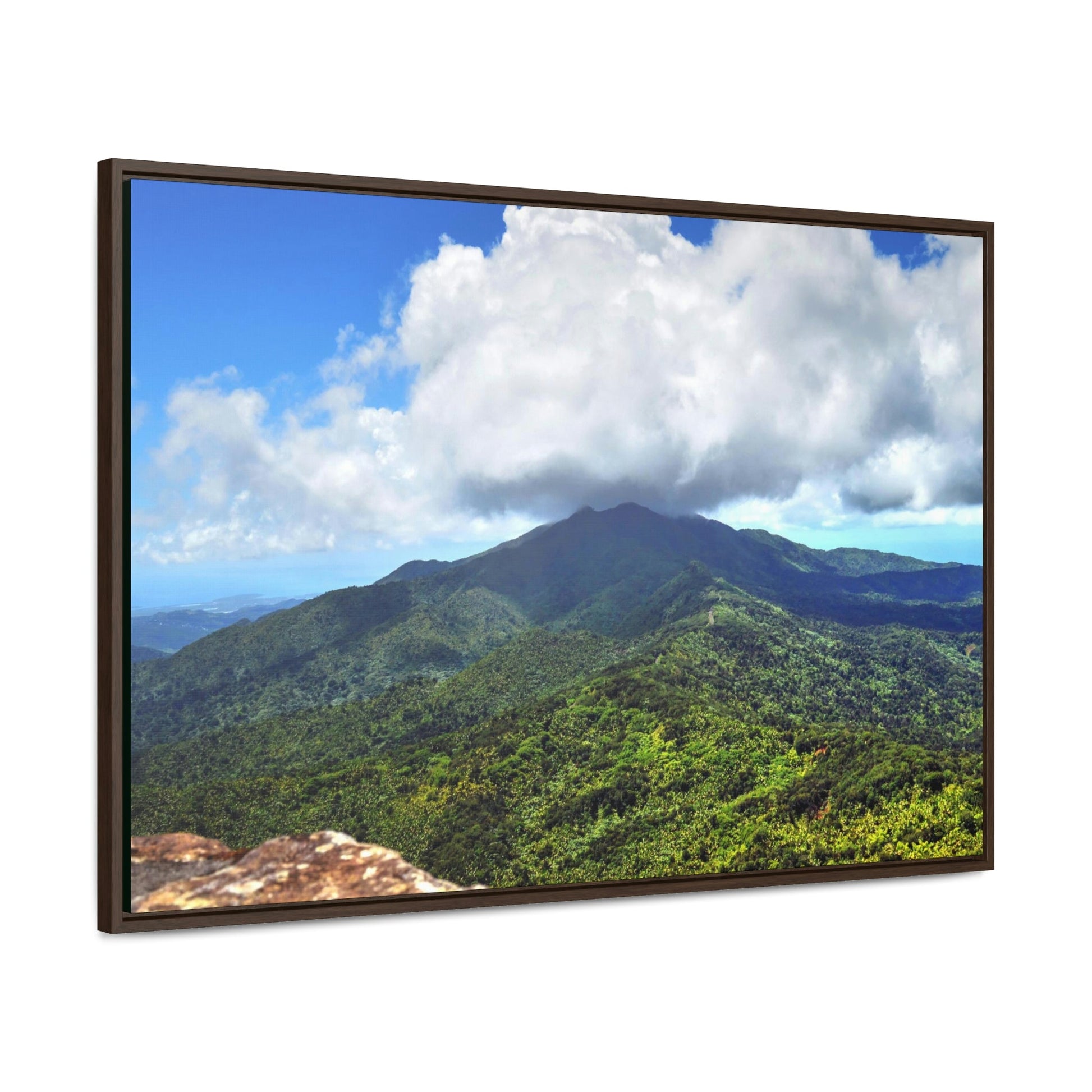 Horizontal Framed Premium Gallery Wrap Canvas - Views from El Yunque rainforest in Puerto Rico - awesome view from Mt Britton - Green Forest Home