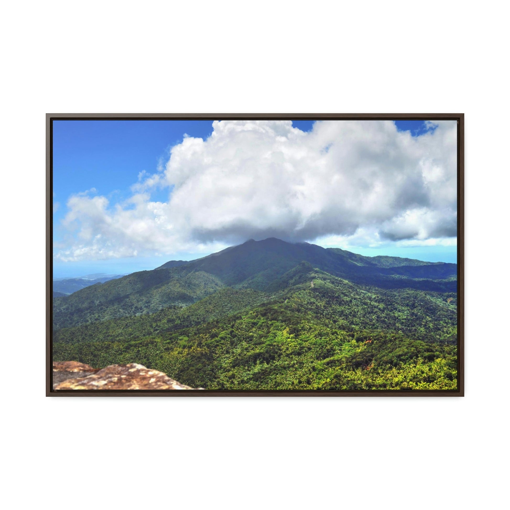Horizontal Framed Premium Gallery Wrap Canvas - Views from El Yunque rainforest in Puerto Rico - awesome view from Mt Britton - Green Forest Home